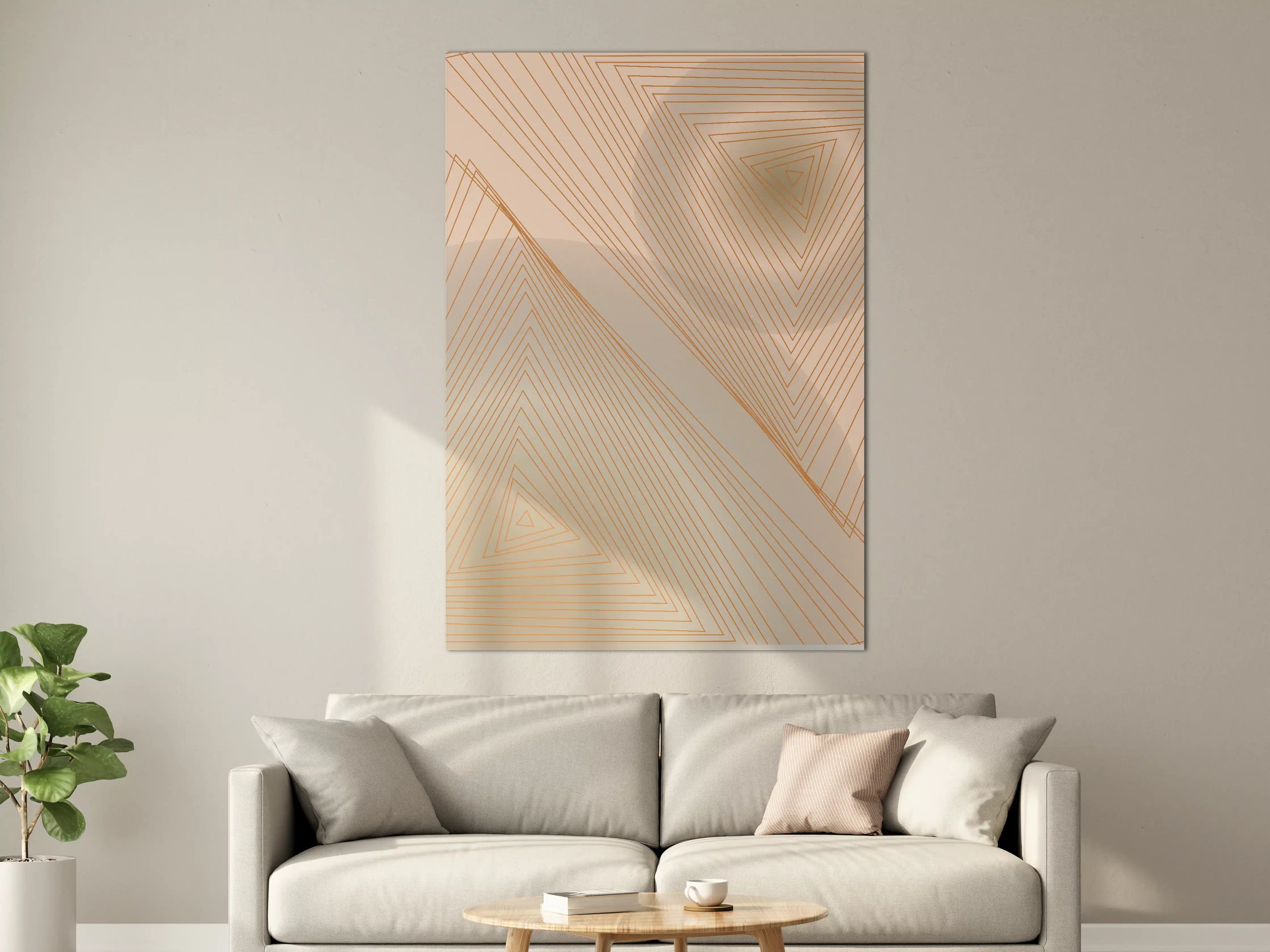 Große Wandbilder - Beige-weiße geometrische Linienkunst