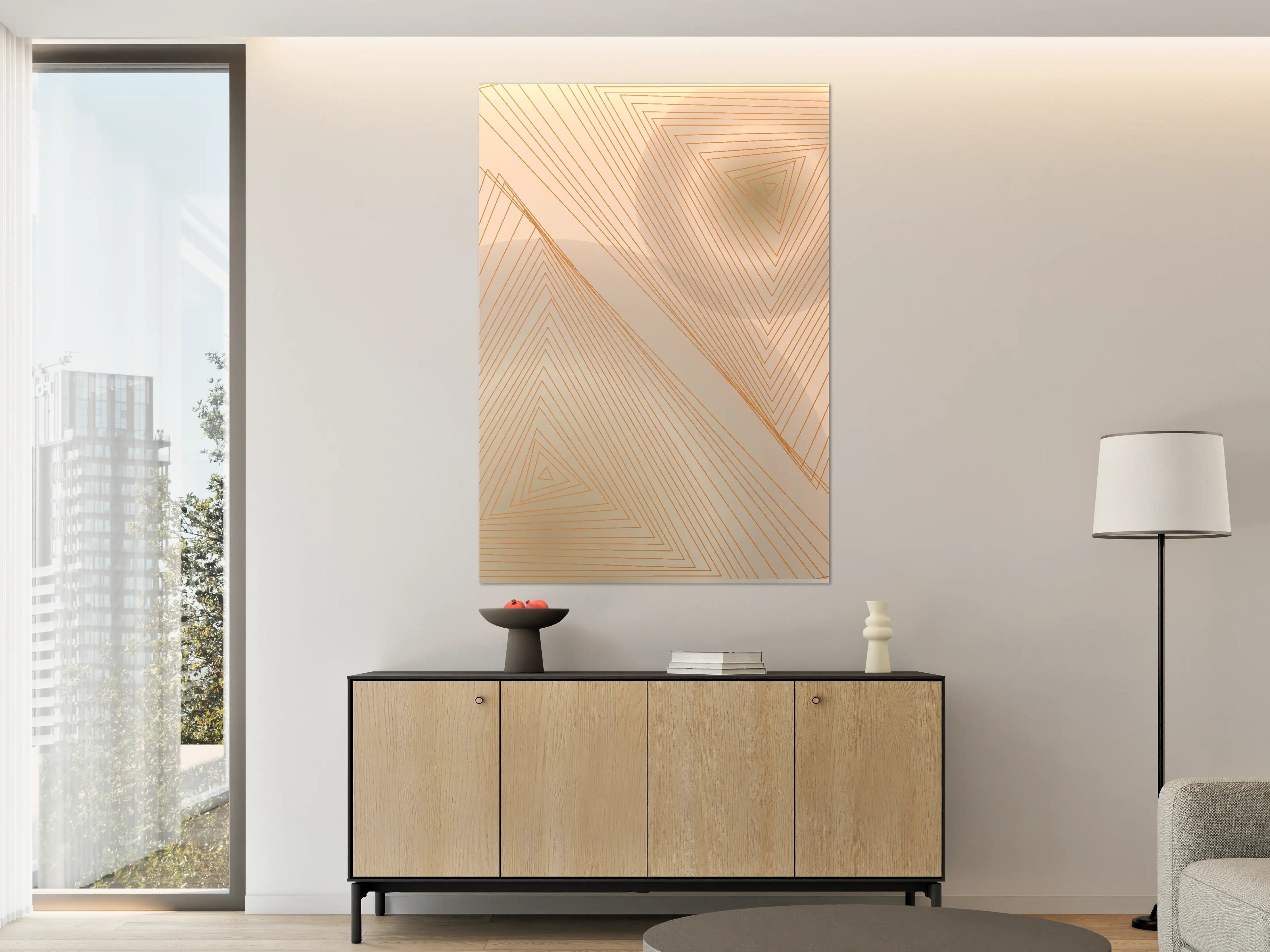 Große Wandbilder - Beige-weiße geometrische Linienkunst