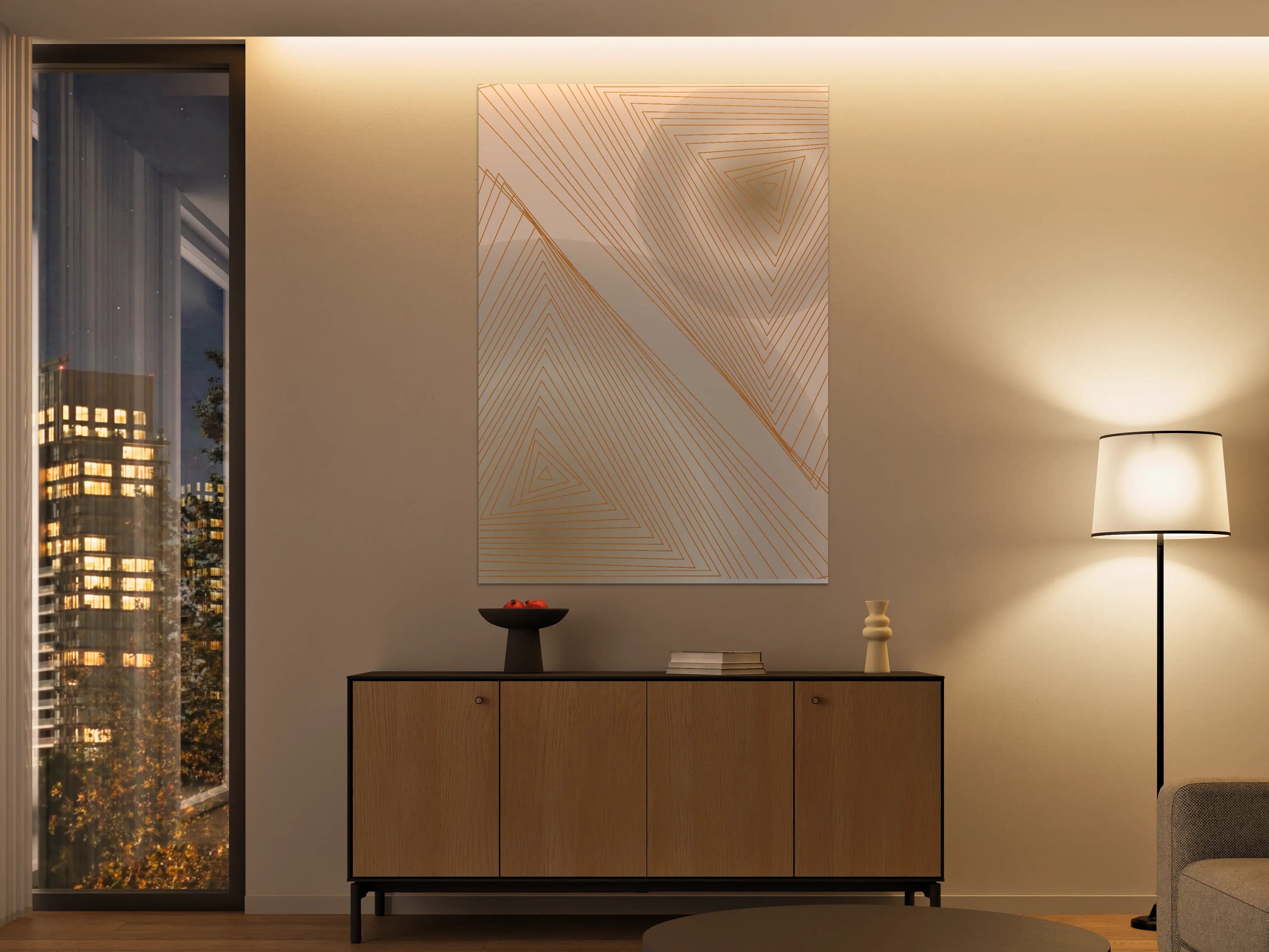 Große Wandbilder - Beige-weiße geometrische Linienkunst