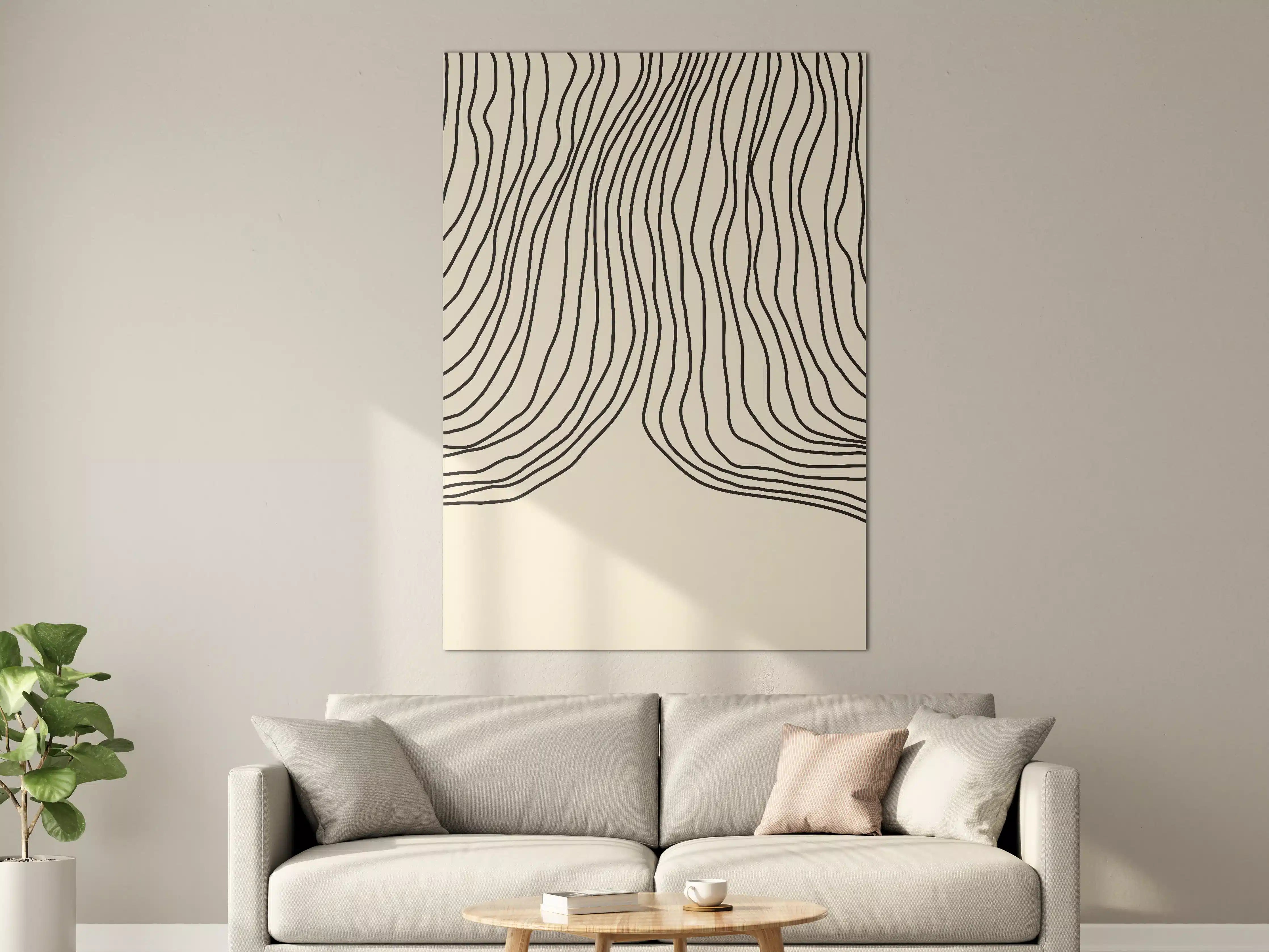 Große Wandbilder - Beiges Wandbild mit schwarzen Linienmuster