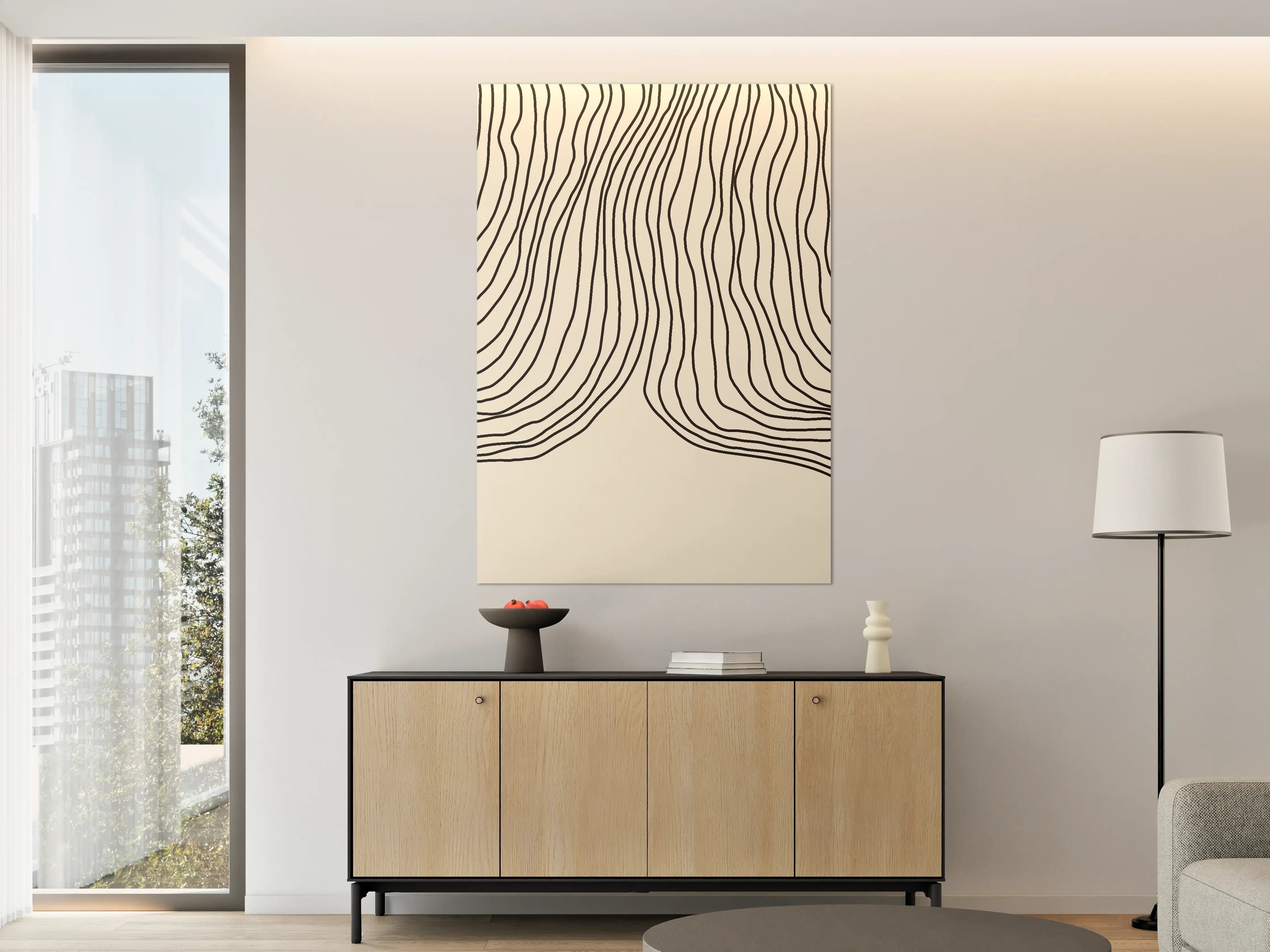 Große Wandbilder - Beiges Wandbild mit schwarzen Linienmuster