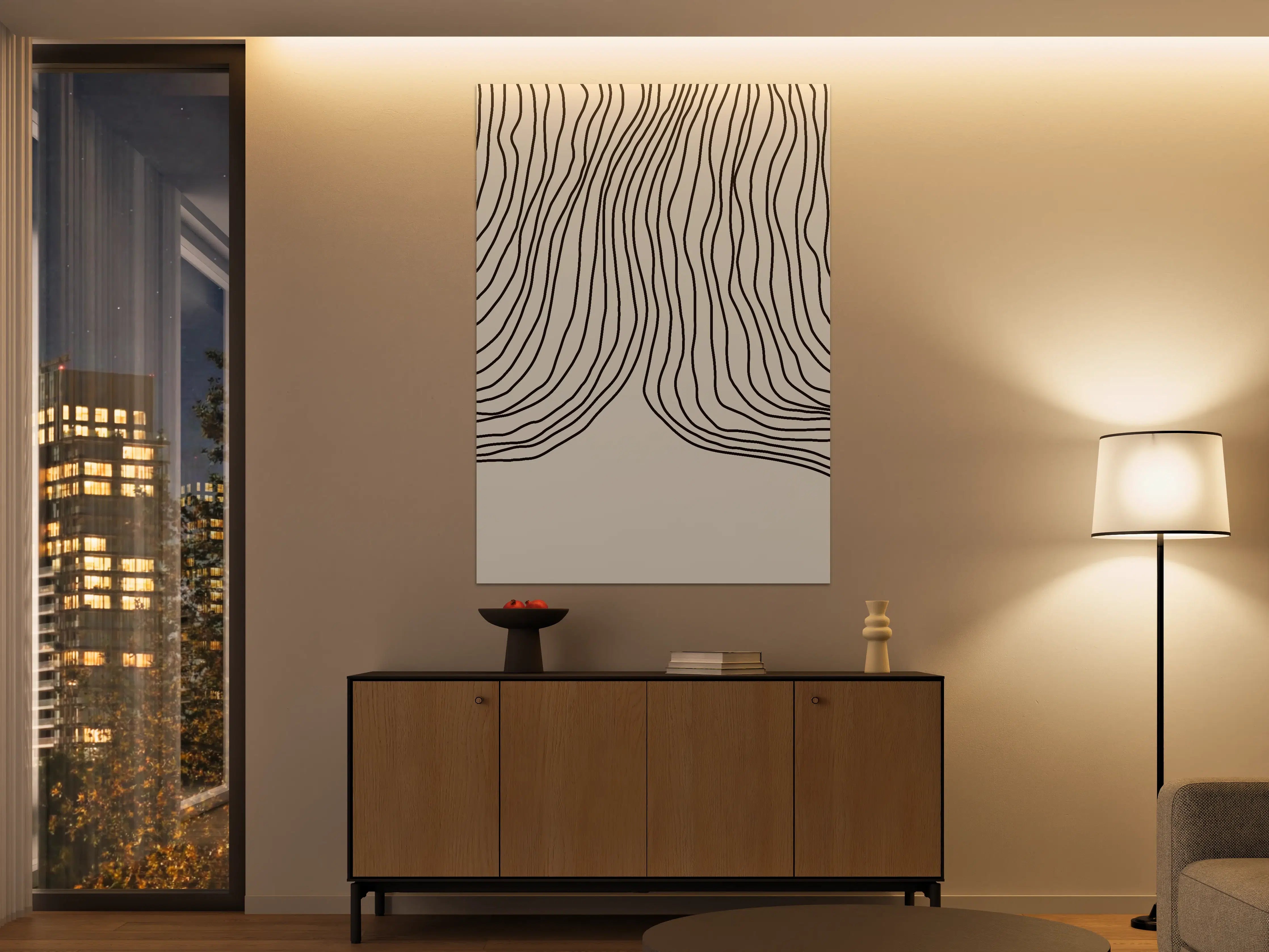 Große Wandbilder - Beiges Wandbild mit schwarzen Linienmuster