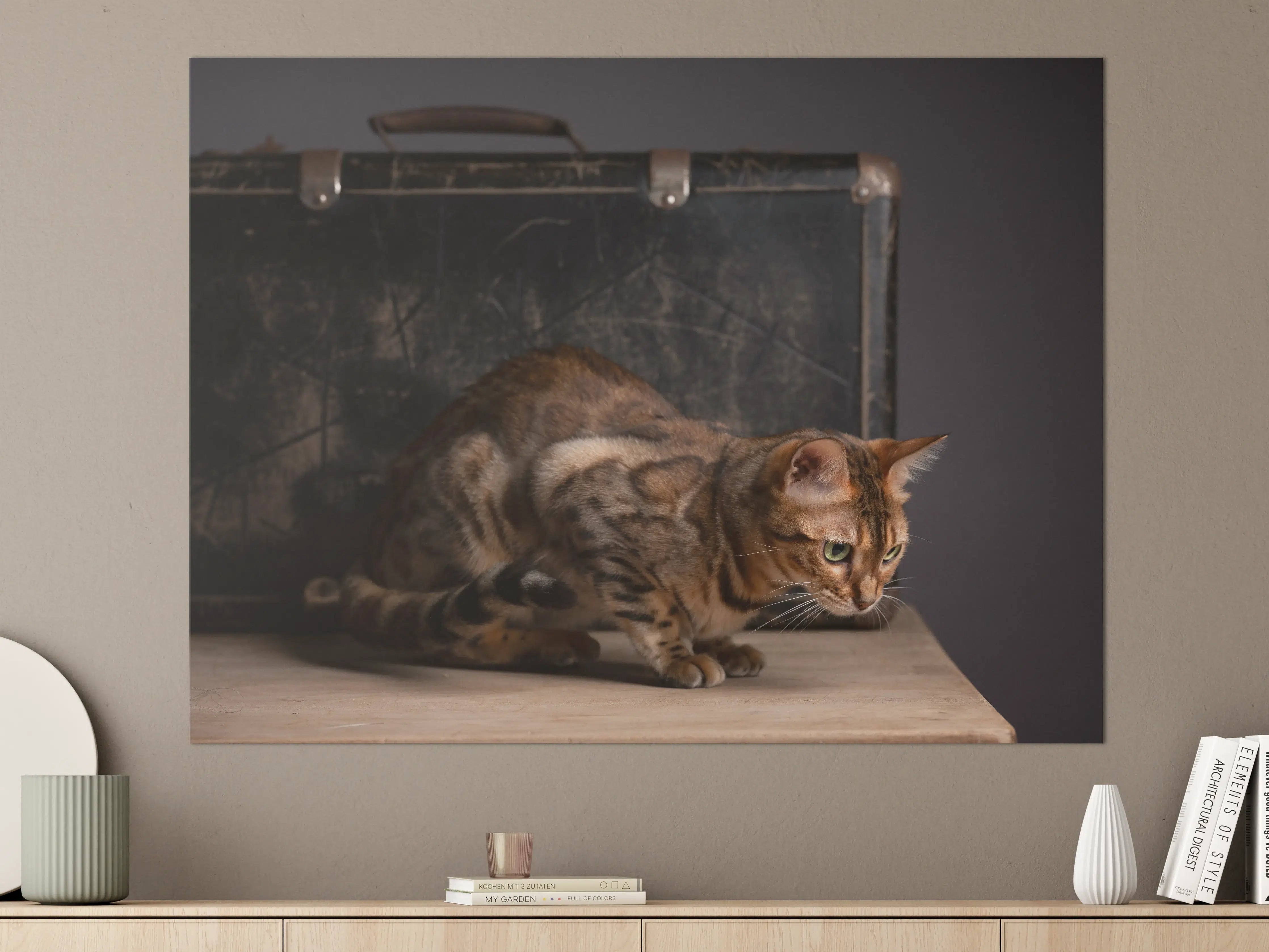 Große Wandbilder - Bengalkatze auf Holztisch