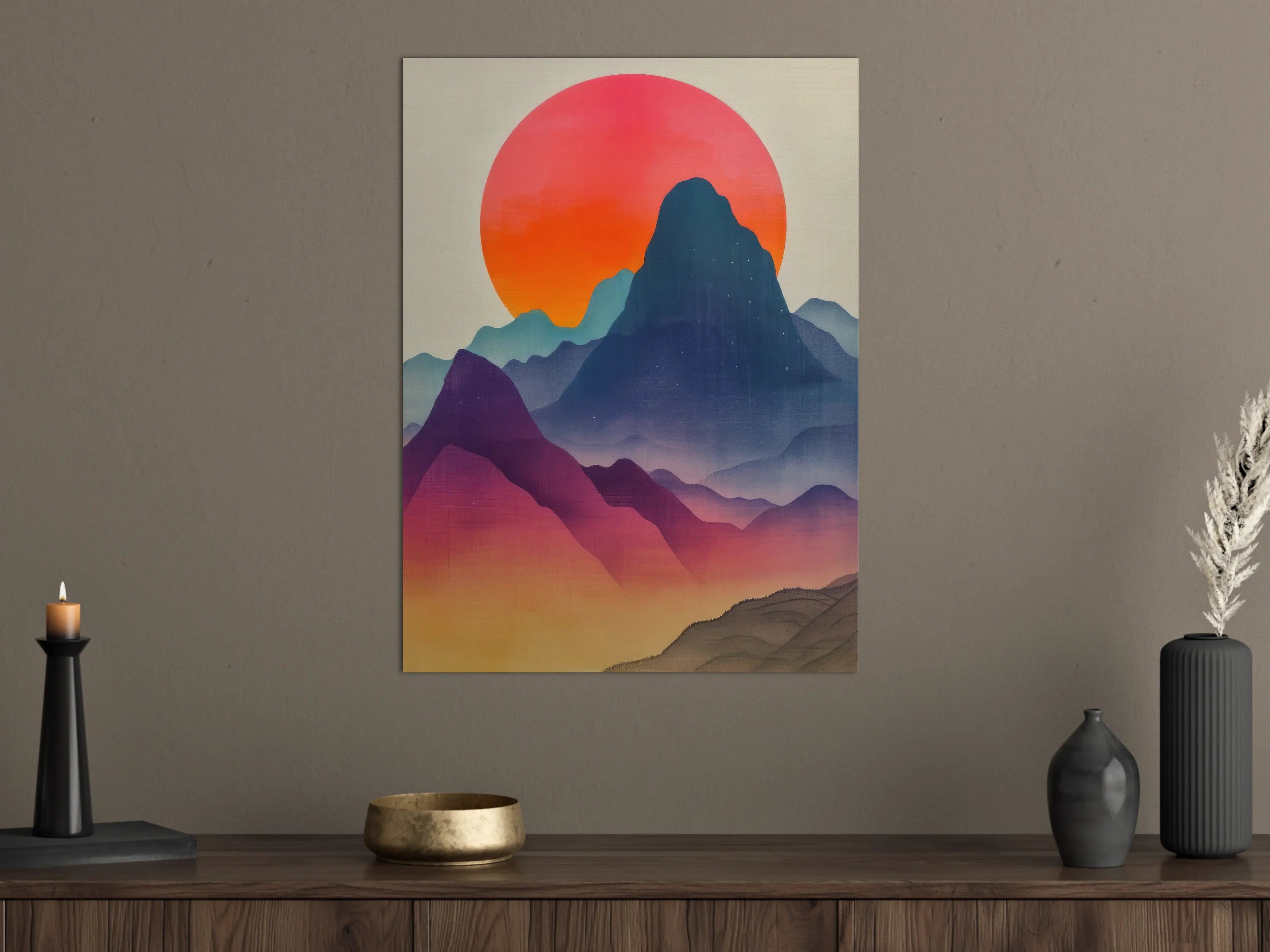 Große Wandbilder - Berglandschaft bei Sonnenuntergang mit buntem Himmel