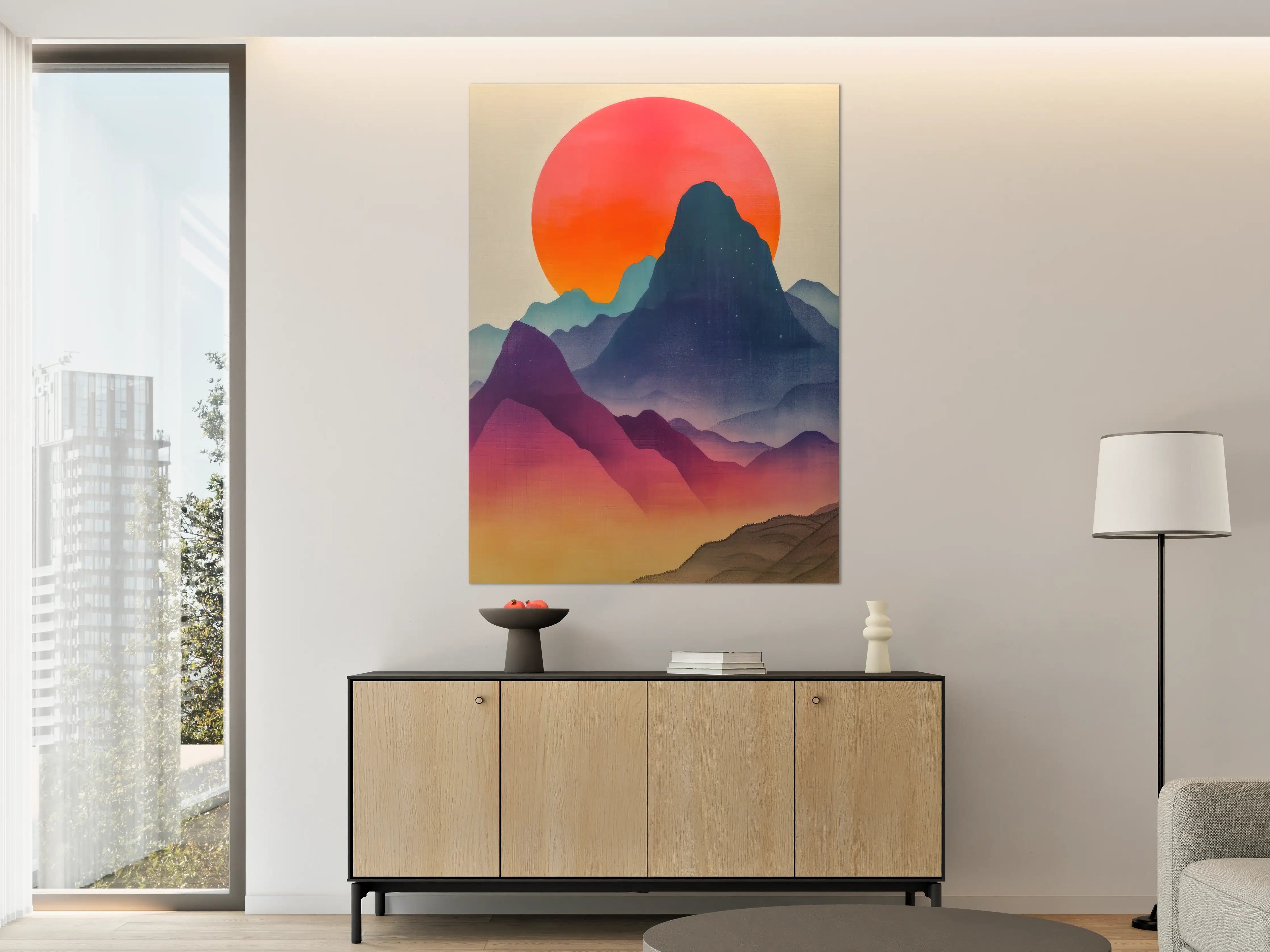 Große Wandbilder - Berglandschaft bei Sonnenuntergang mit buntem Himmel