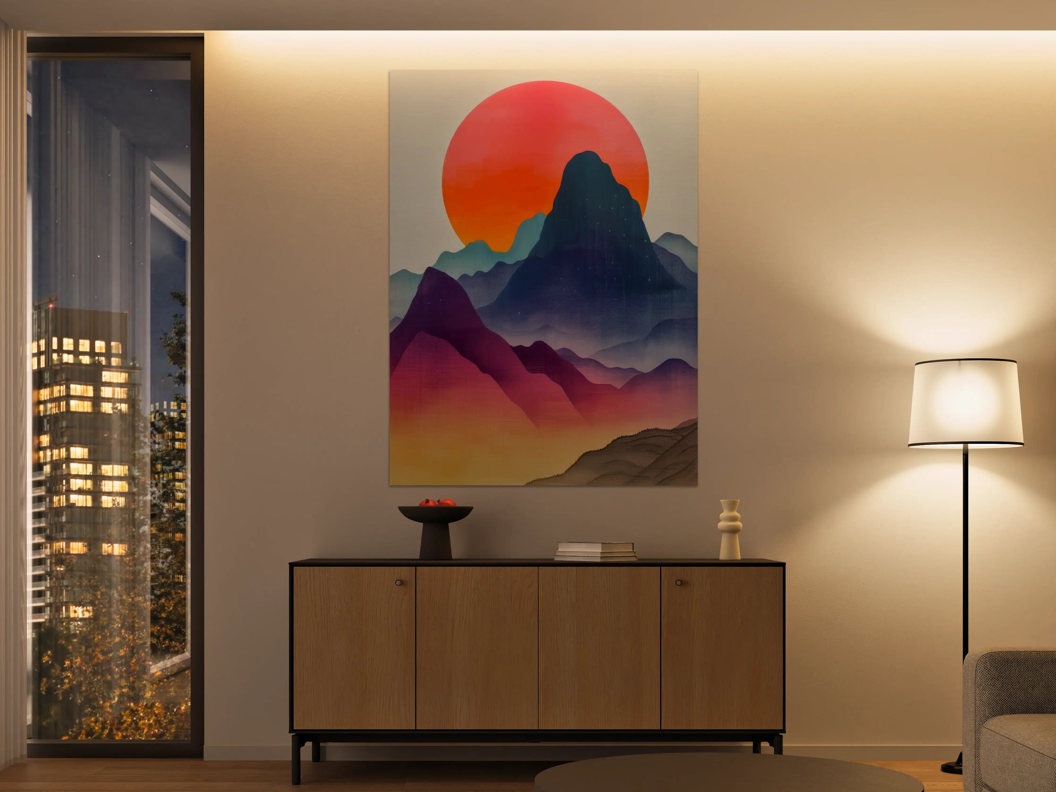 Große Wandbilder - Berglandschaft bei Sonnenuntergang mit buntem Himmel