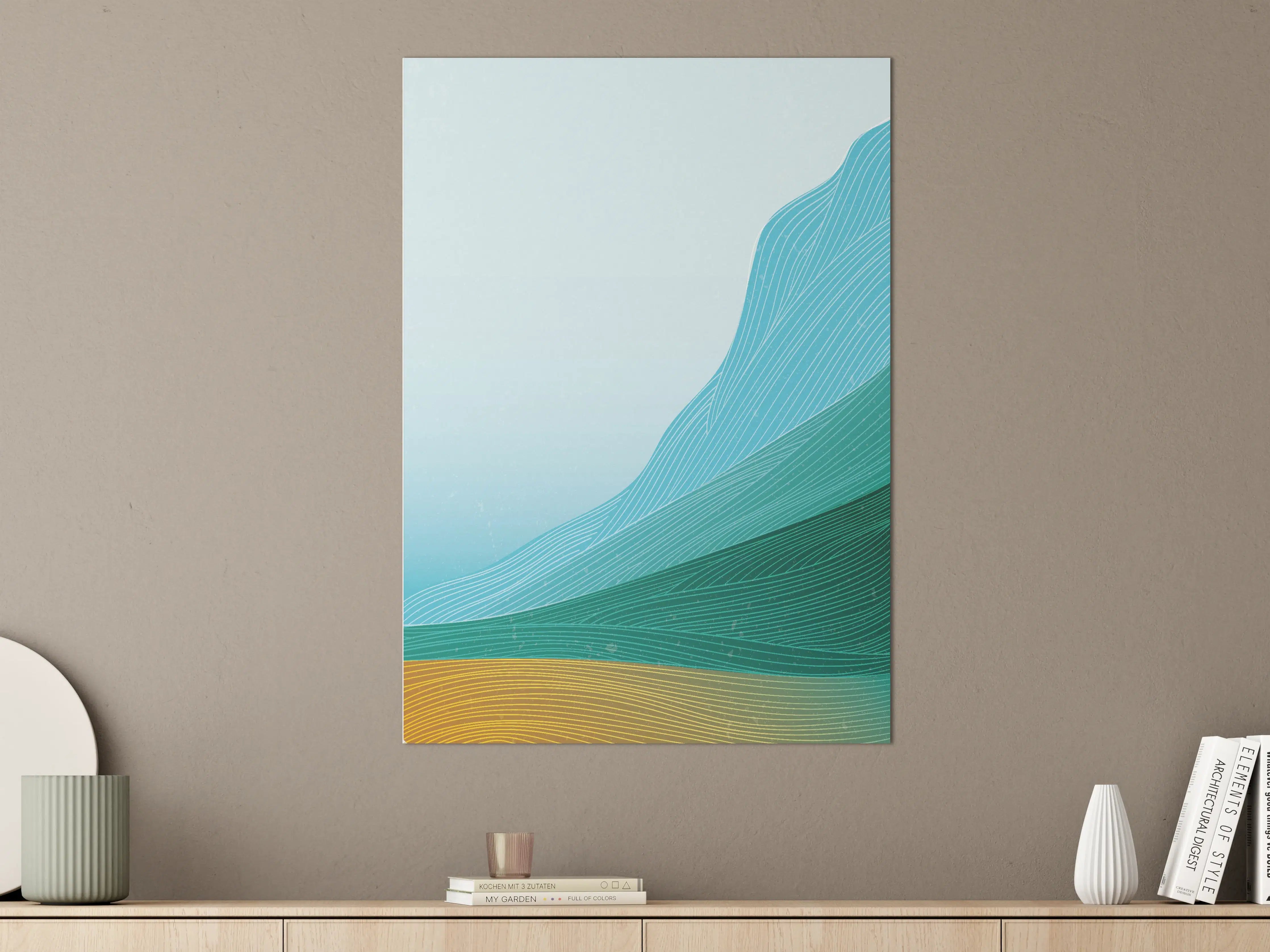 Große Wandbilder - Berglandschaft in sanften Blau- und Grüntönen