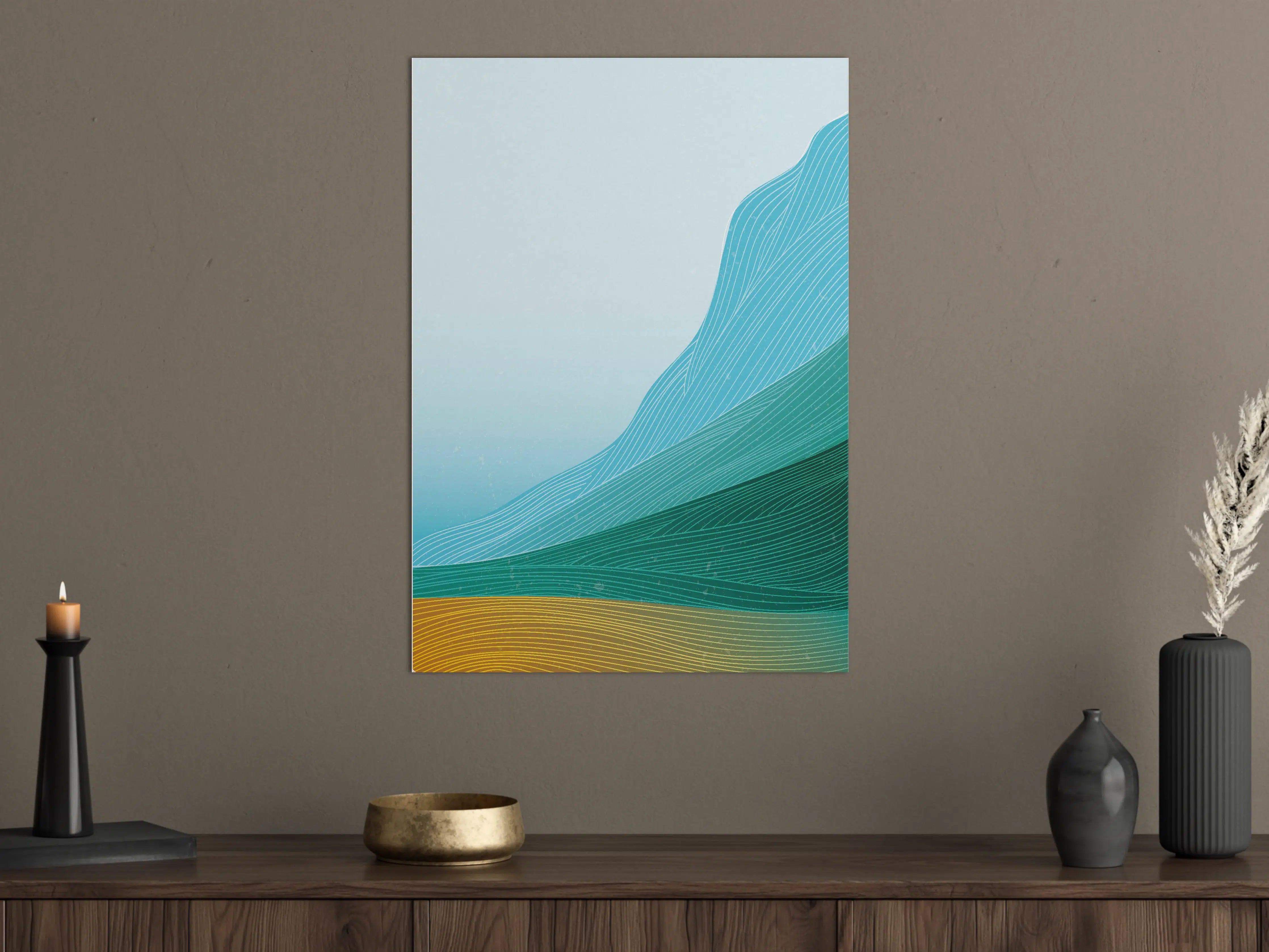 Große Wandbilder - Berglandschaft in sanften Blau- und Grüntönen