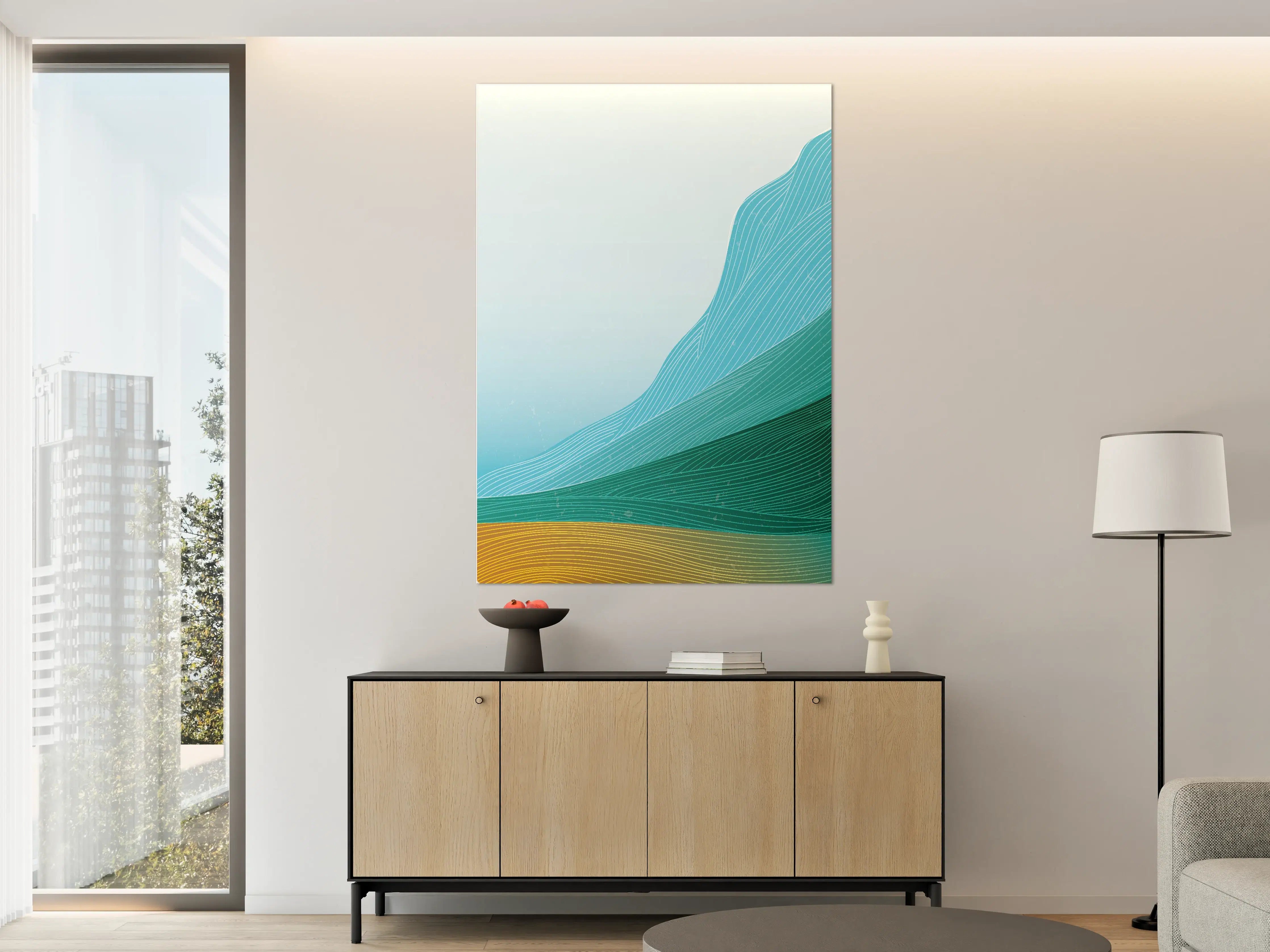 Große Wandbilder - Berglandschaft in sanften Blau- und Grüntönen