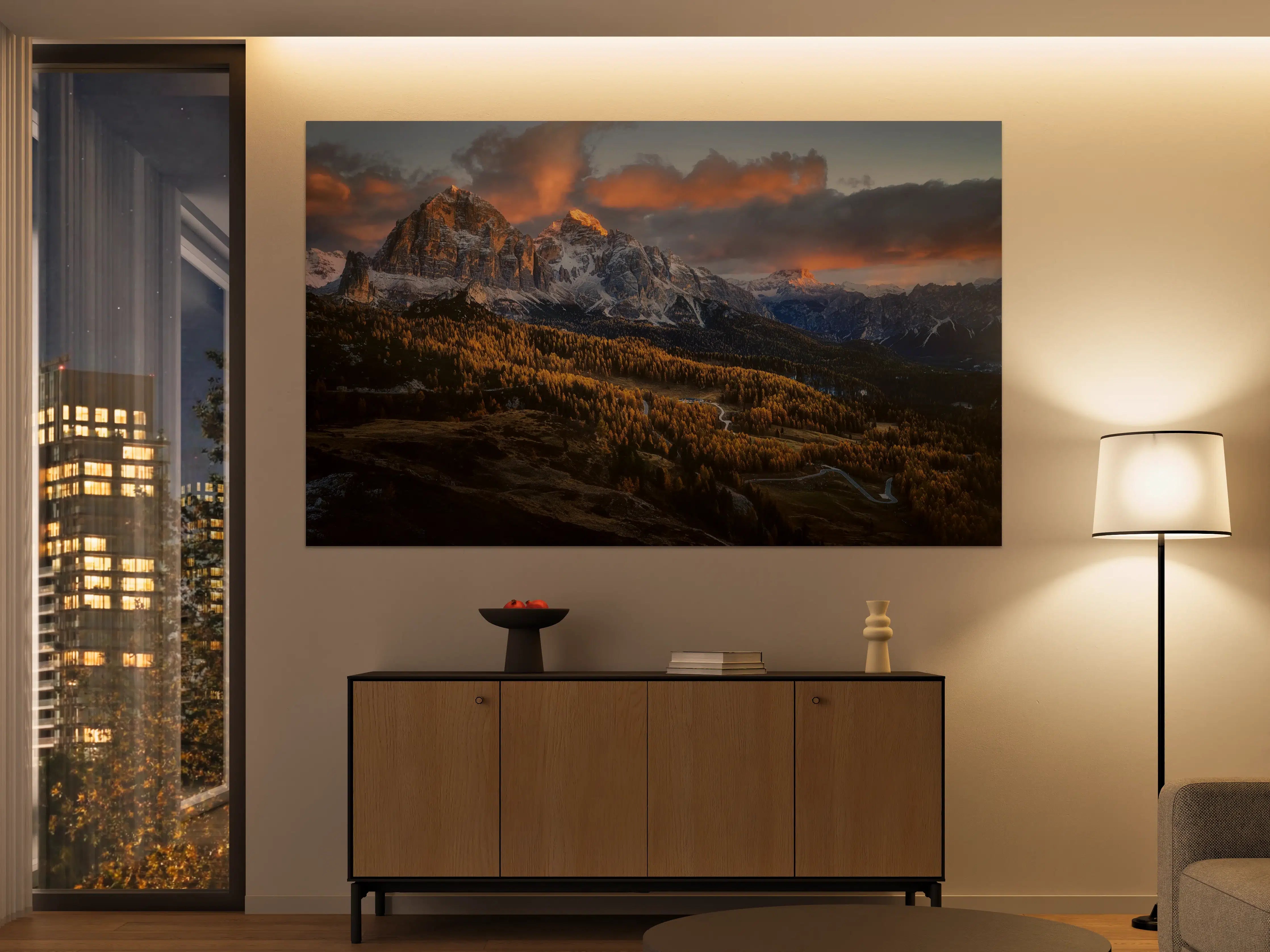 Große Wandbilder - Bergpanorama bei Sonnenuntergang mit Wolken
