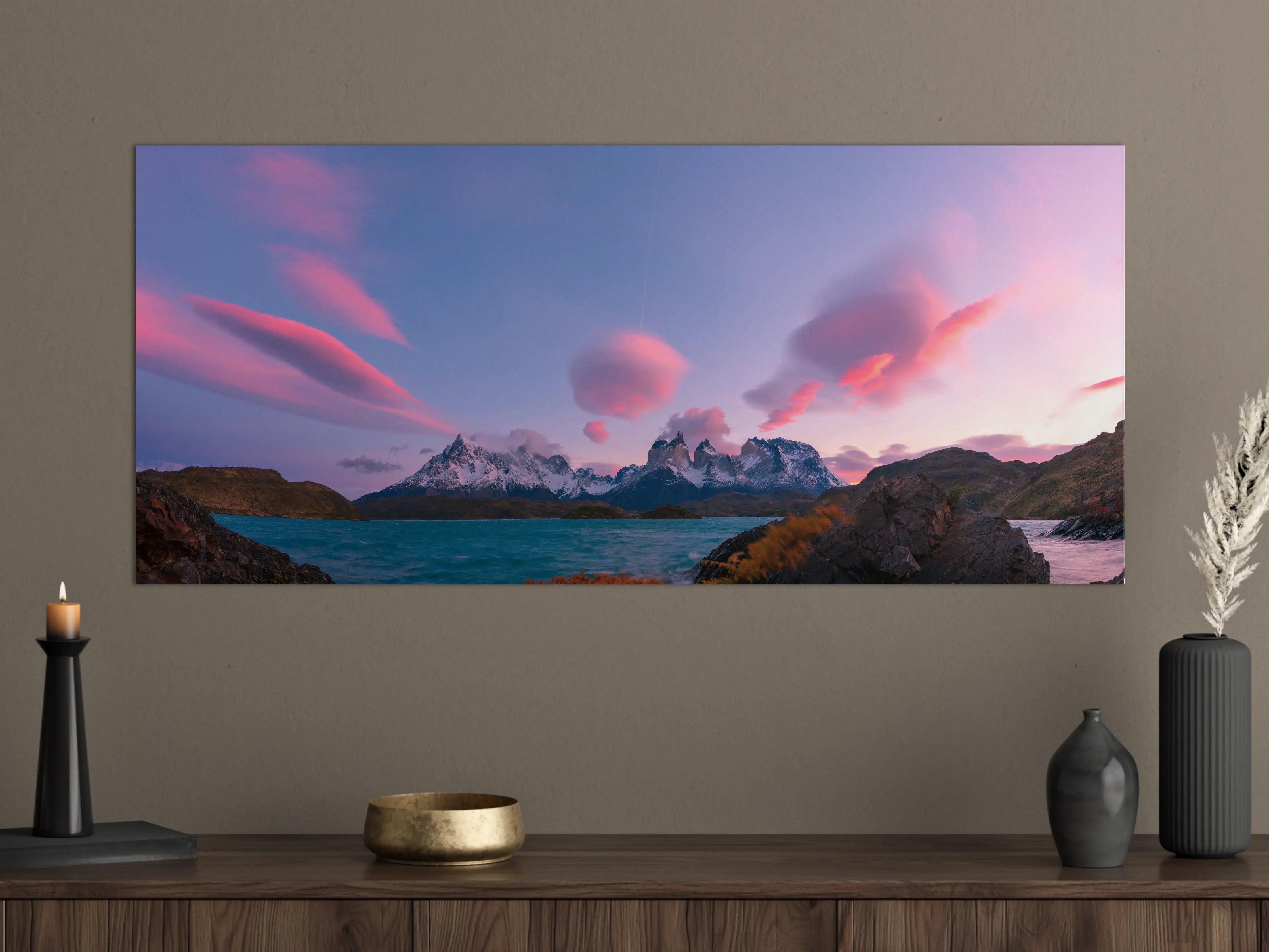 Große Wandbilder - Bergpanorama im rosa Sonnenuntergang