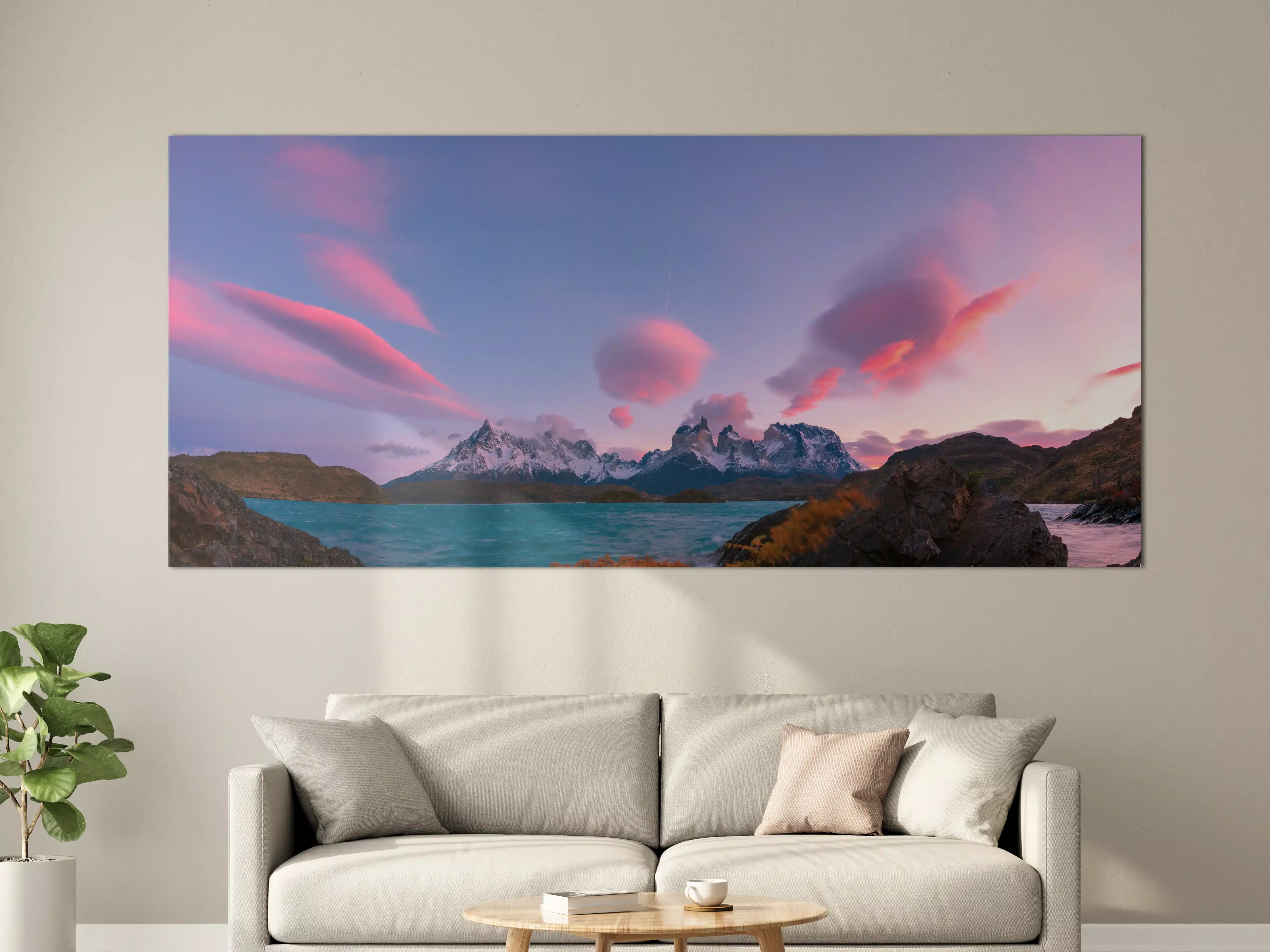 Große Wandbilder - Bergpanorama im rosa Sonnenuntergang