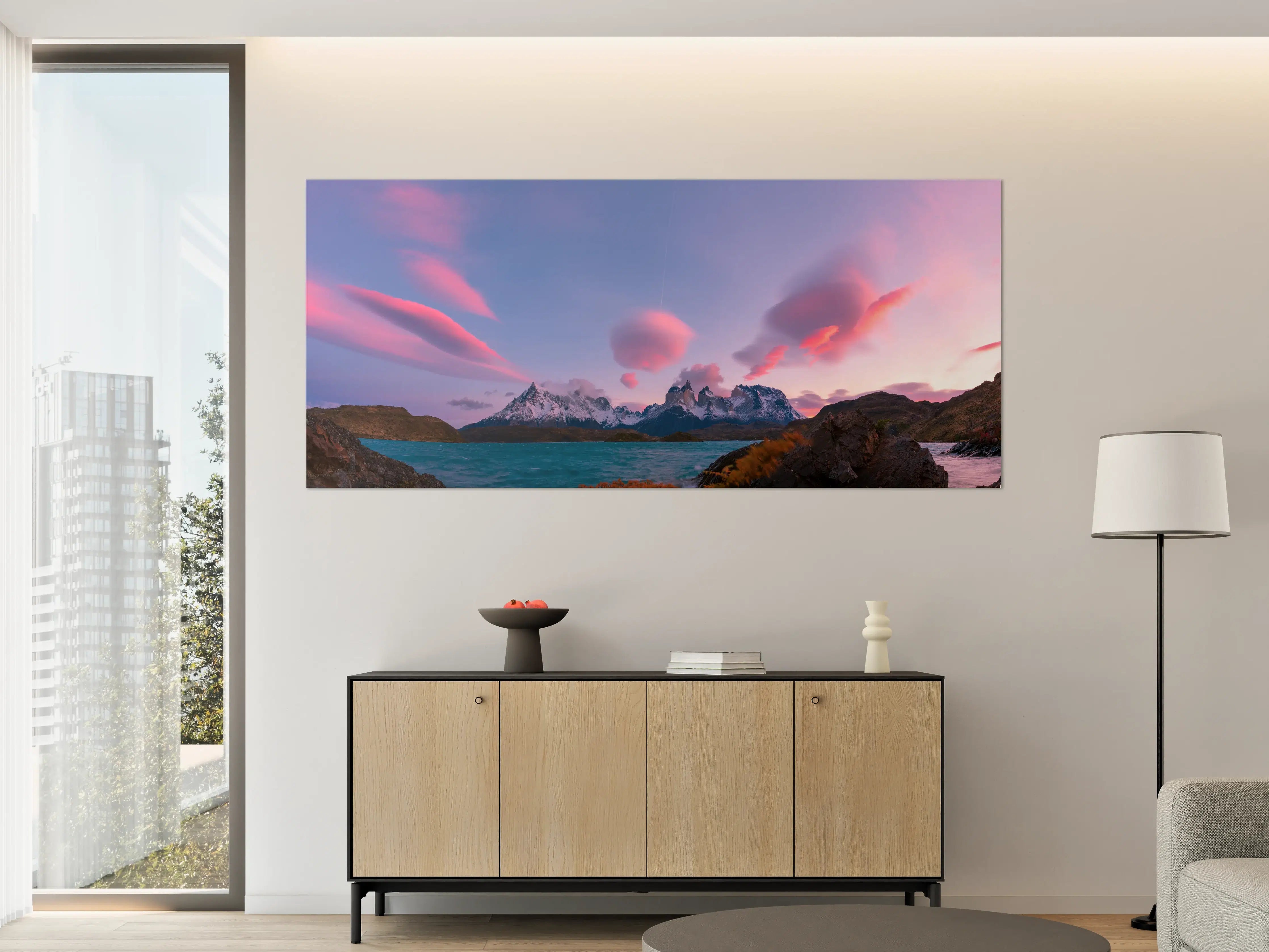 Große Wandbilder - Bergpanorama im rosa Sonnenuntergang