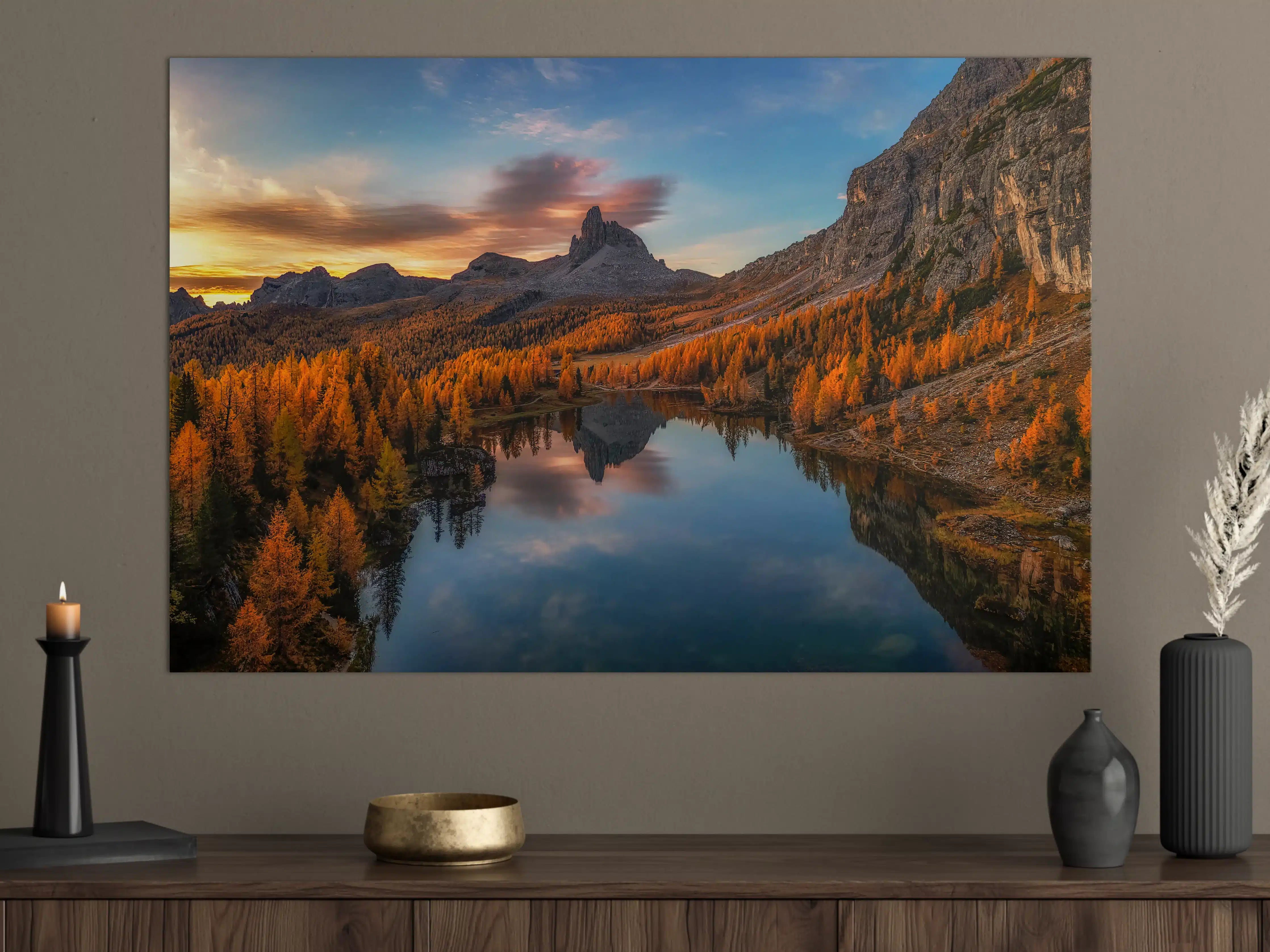 Große Wandbilder - Bergsee im Herbst bei Sonnenuntergang