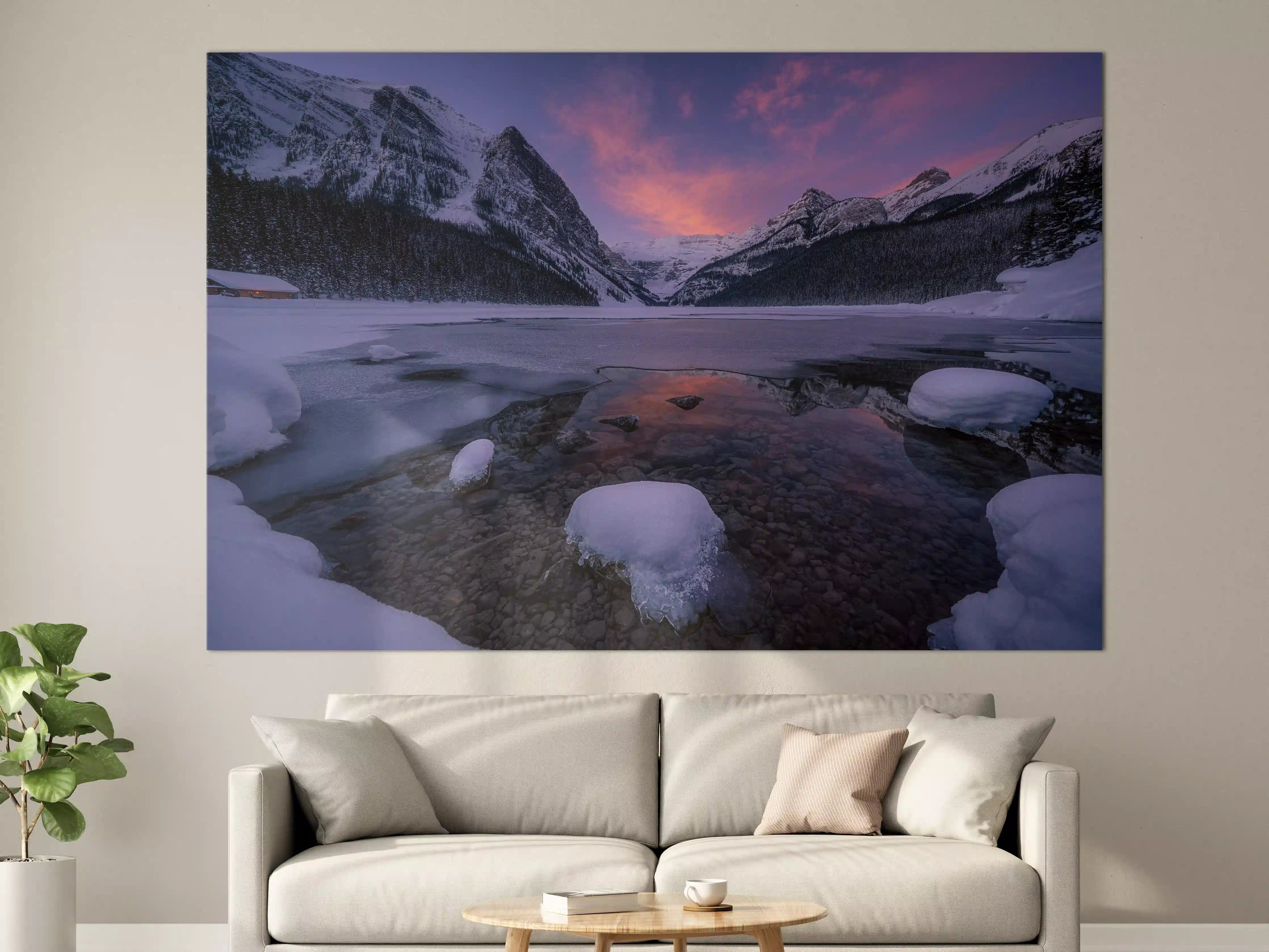 Große Wandbilder - Bergsee im Winter bei Sonnenuntergang