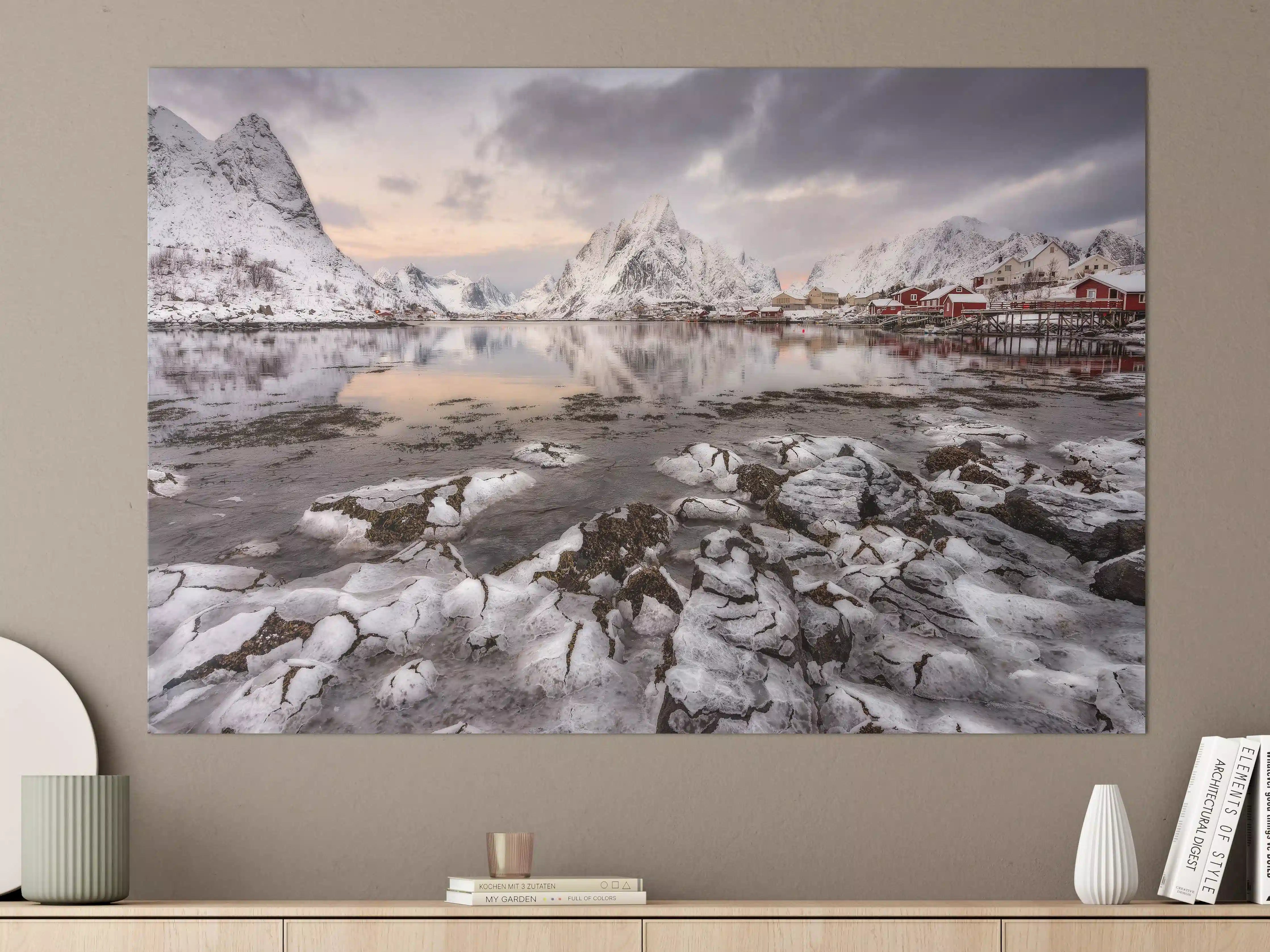 Große Wandbilder - Bergsee im verschneiten Norwegen