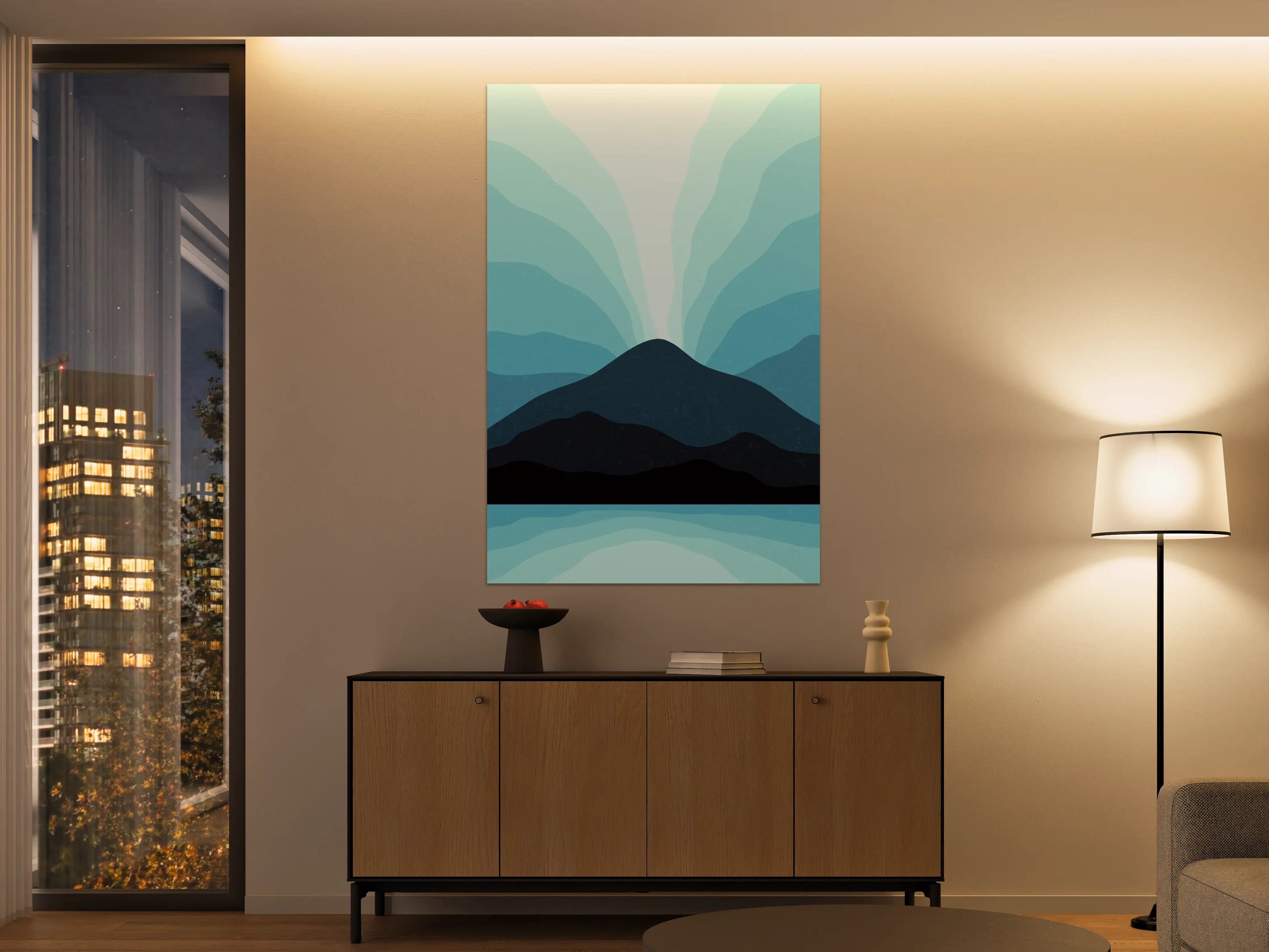 Große Wandbilder - Bergsilhouette mit Wasserreflexion