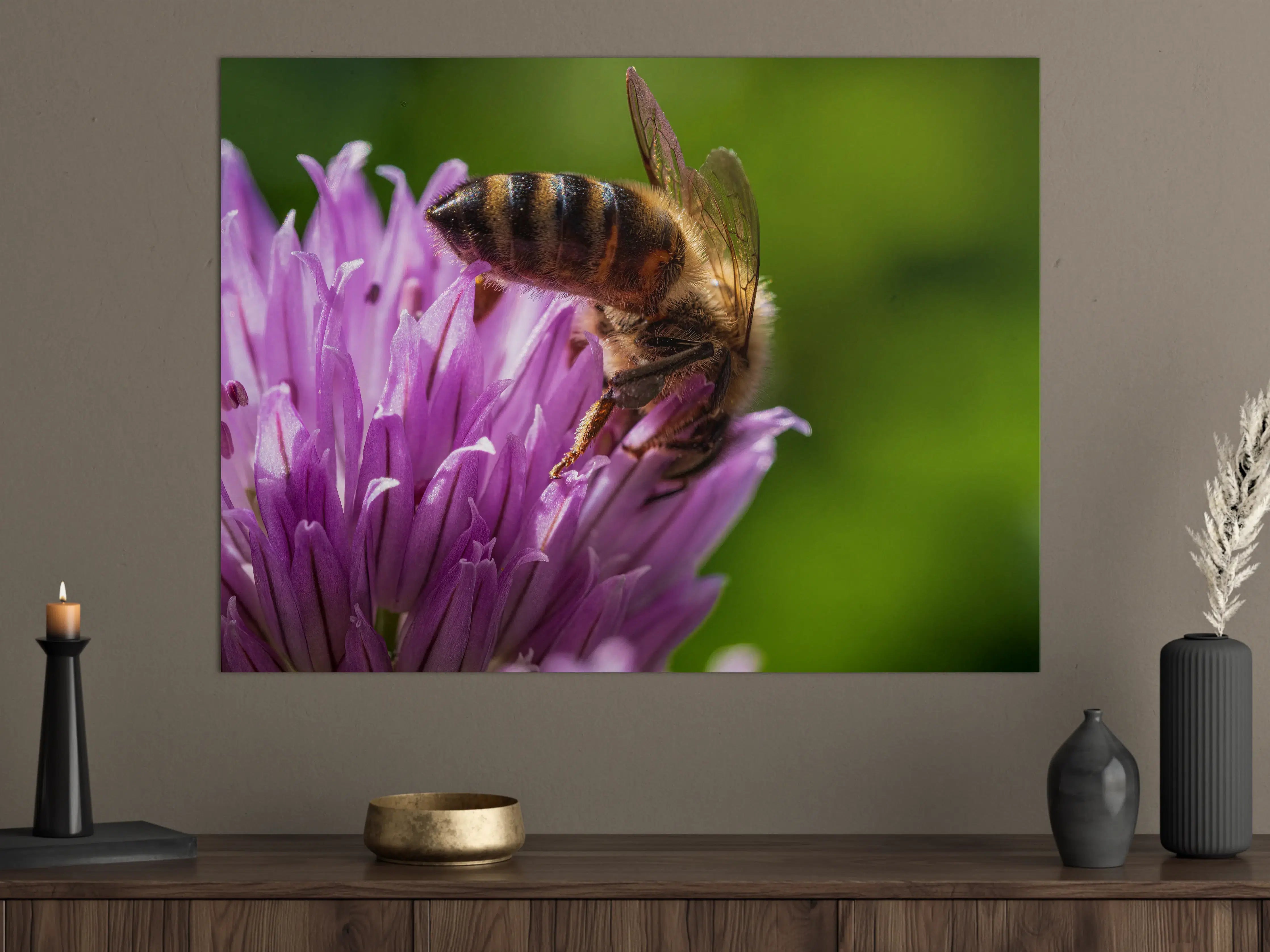 Große Wandbilder - Biene auf Lila Blüte Makro