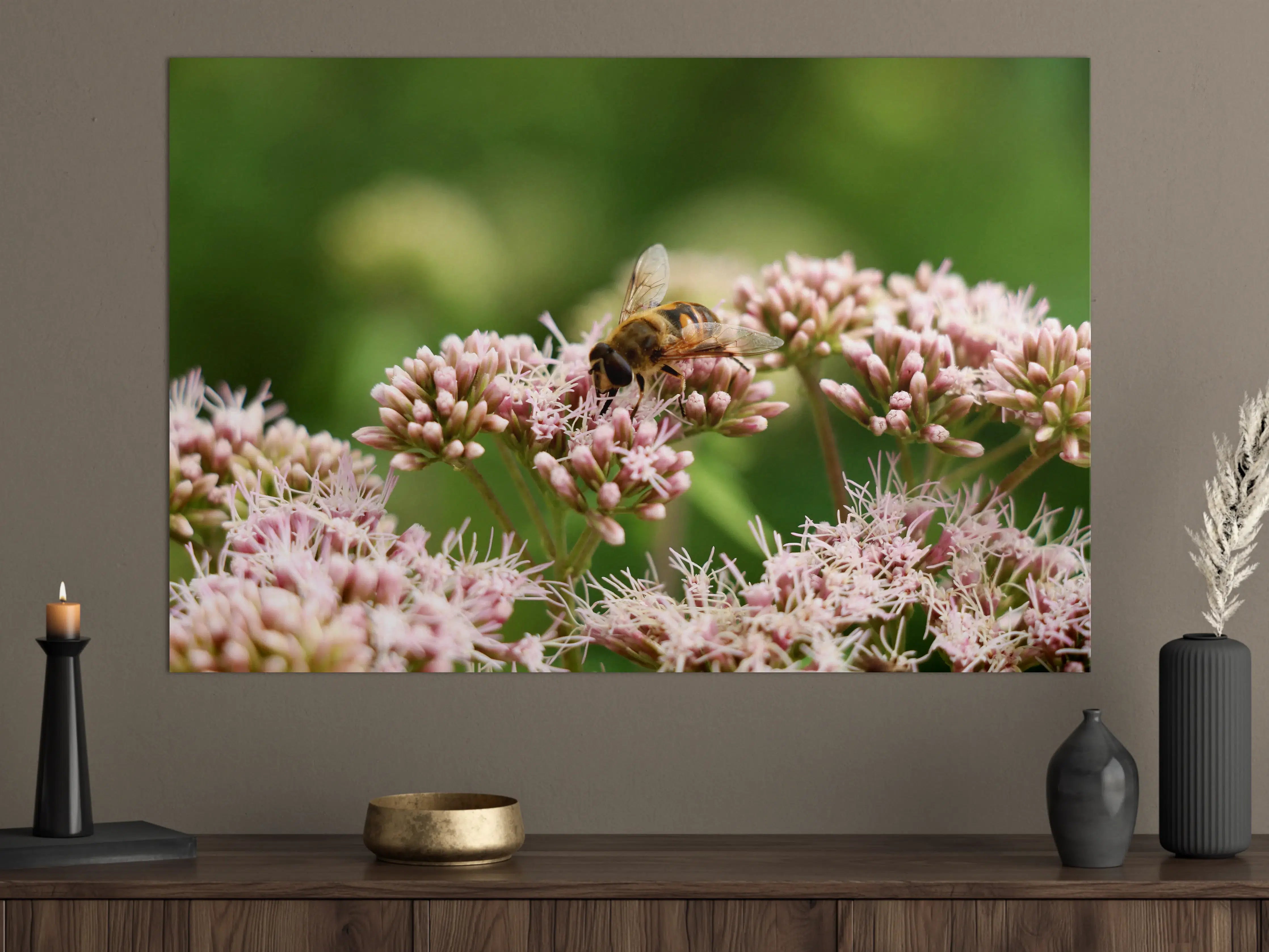 Große Wandbilder - Biene auf Rosa Blüten Makro