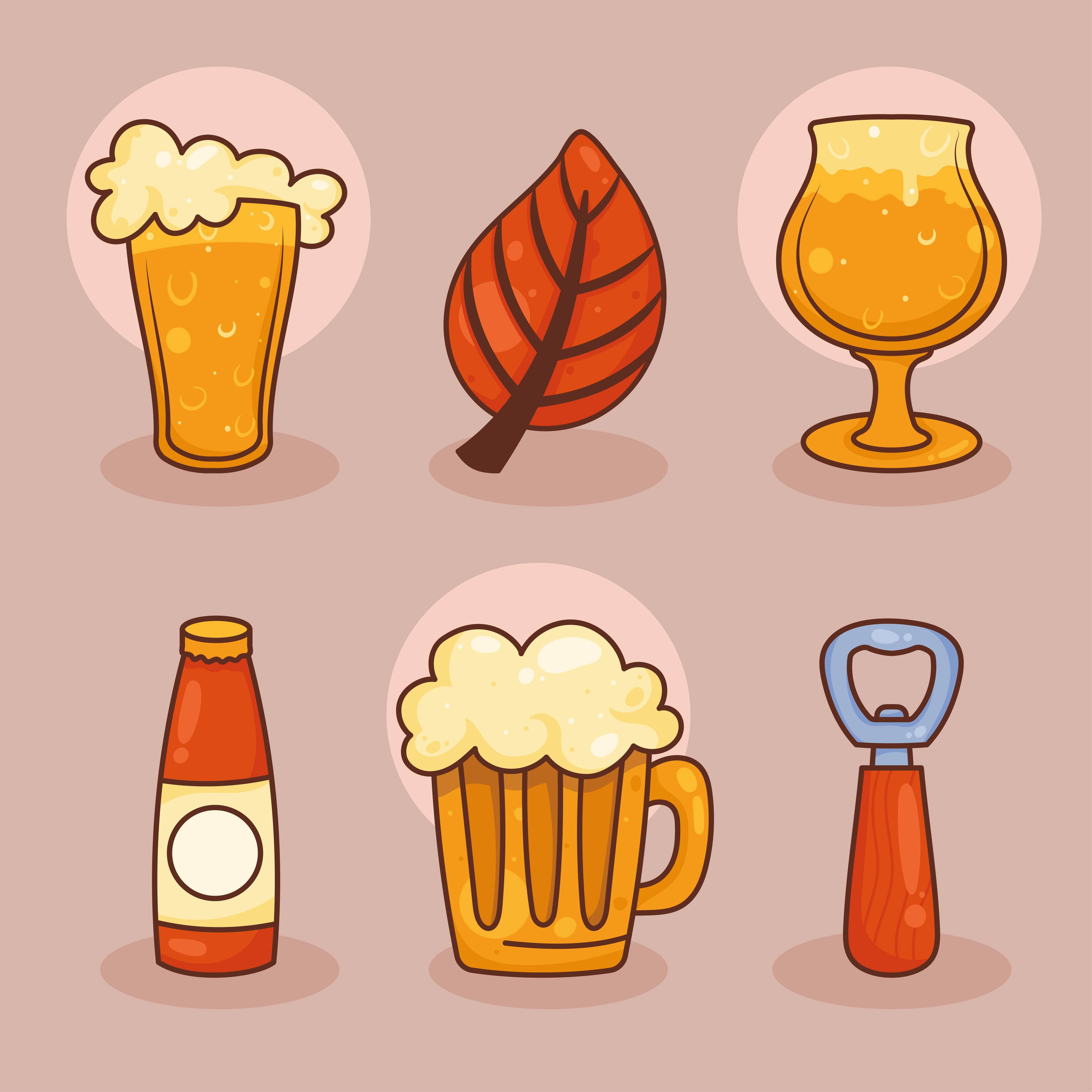 Große Wandbilder-Bier, Blatt und Glas in Cartoon-Optik