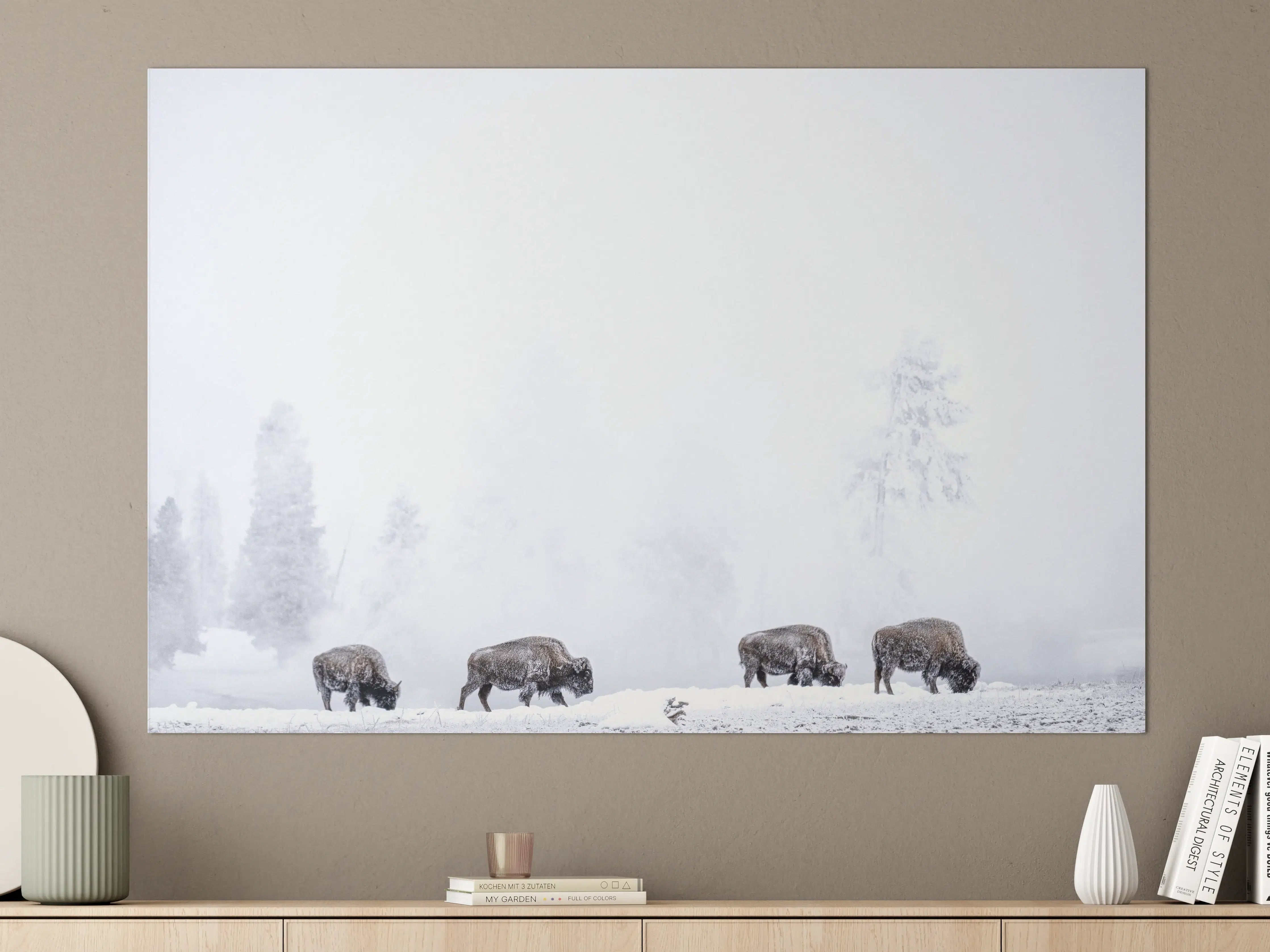 Große Wandbilder - Bisons im kalten Wald