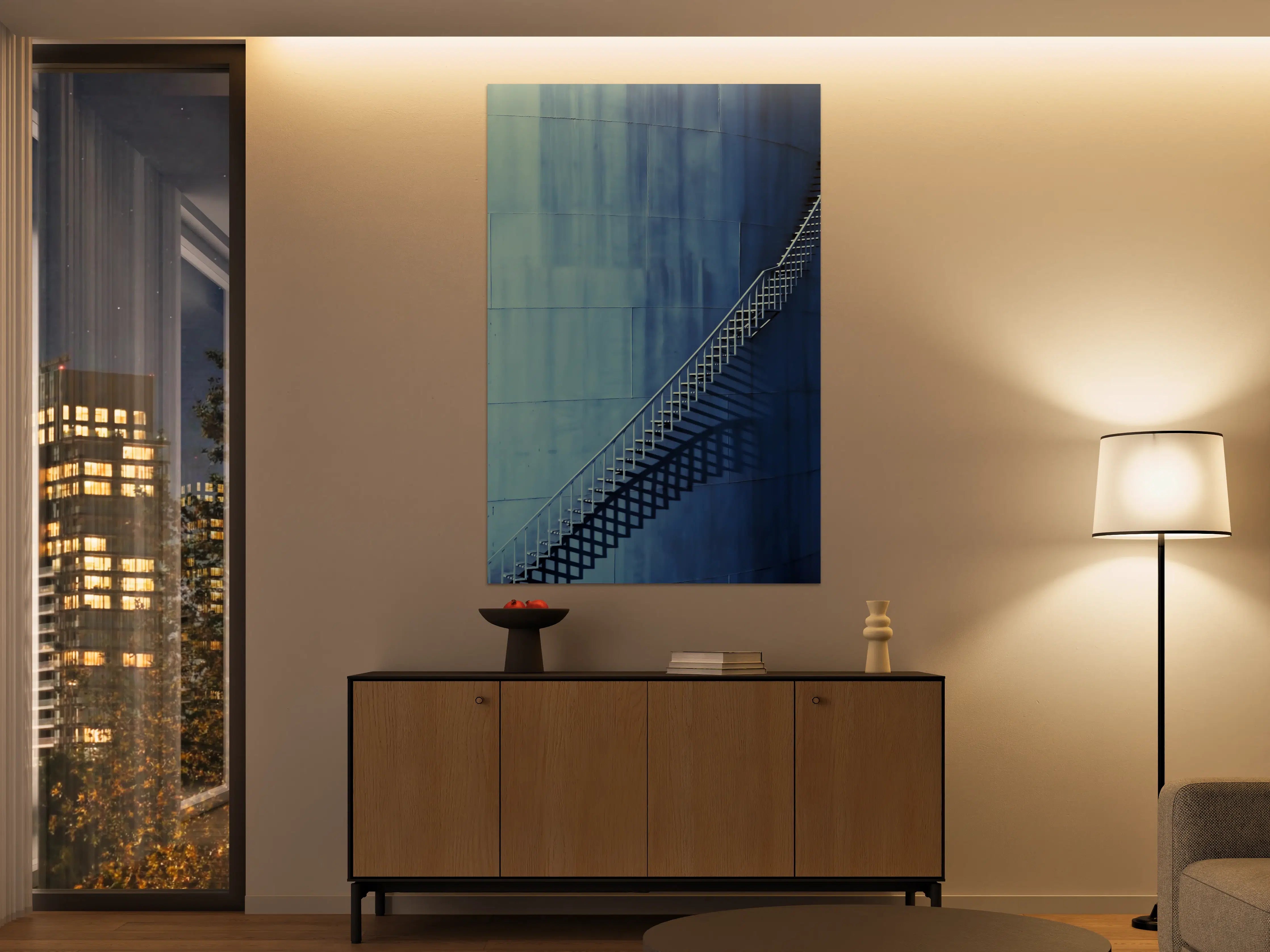 Große Wandbilder - Bläuliche Architektur - Treppen