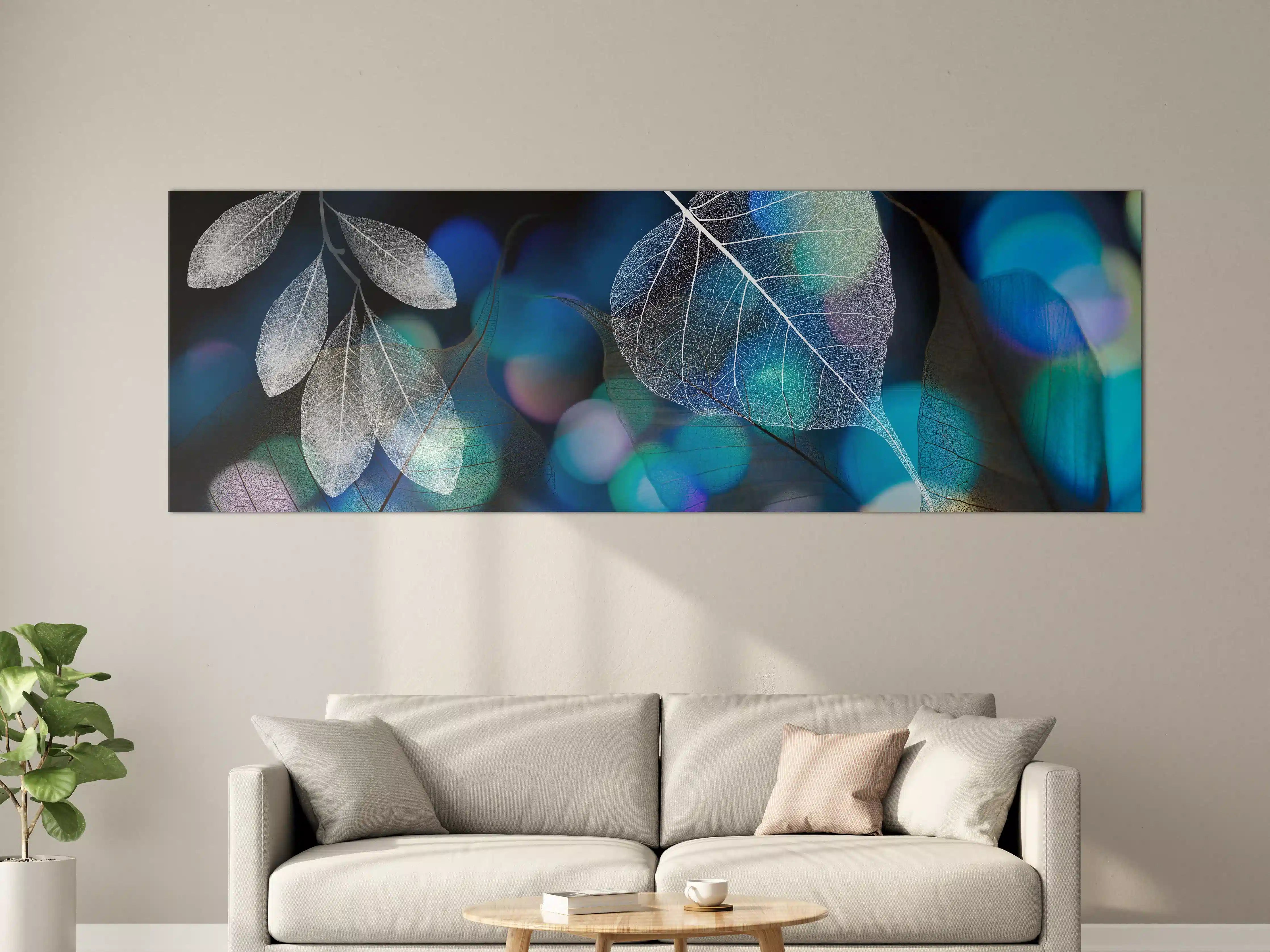 Große Wandbilder - Blattstruktur mit Lichtbokeh Effekt