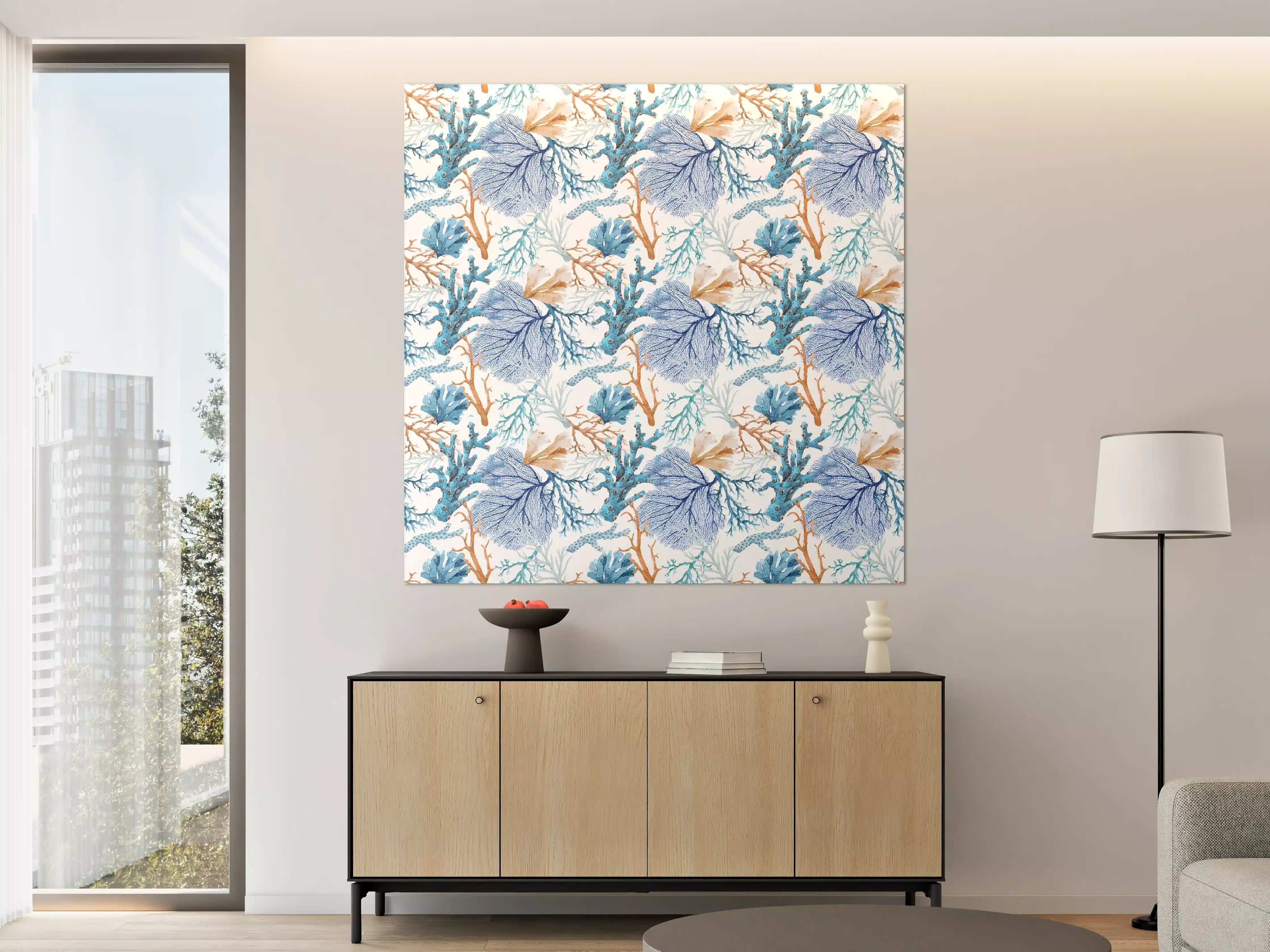 Große Wandbilder - Blau-Beige Korallenmuster