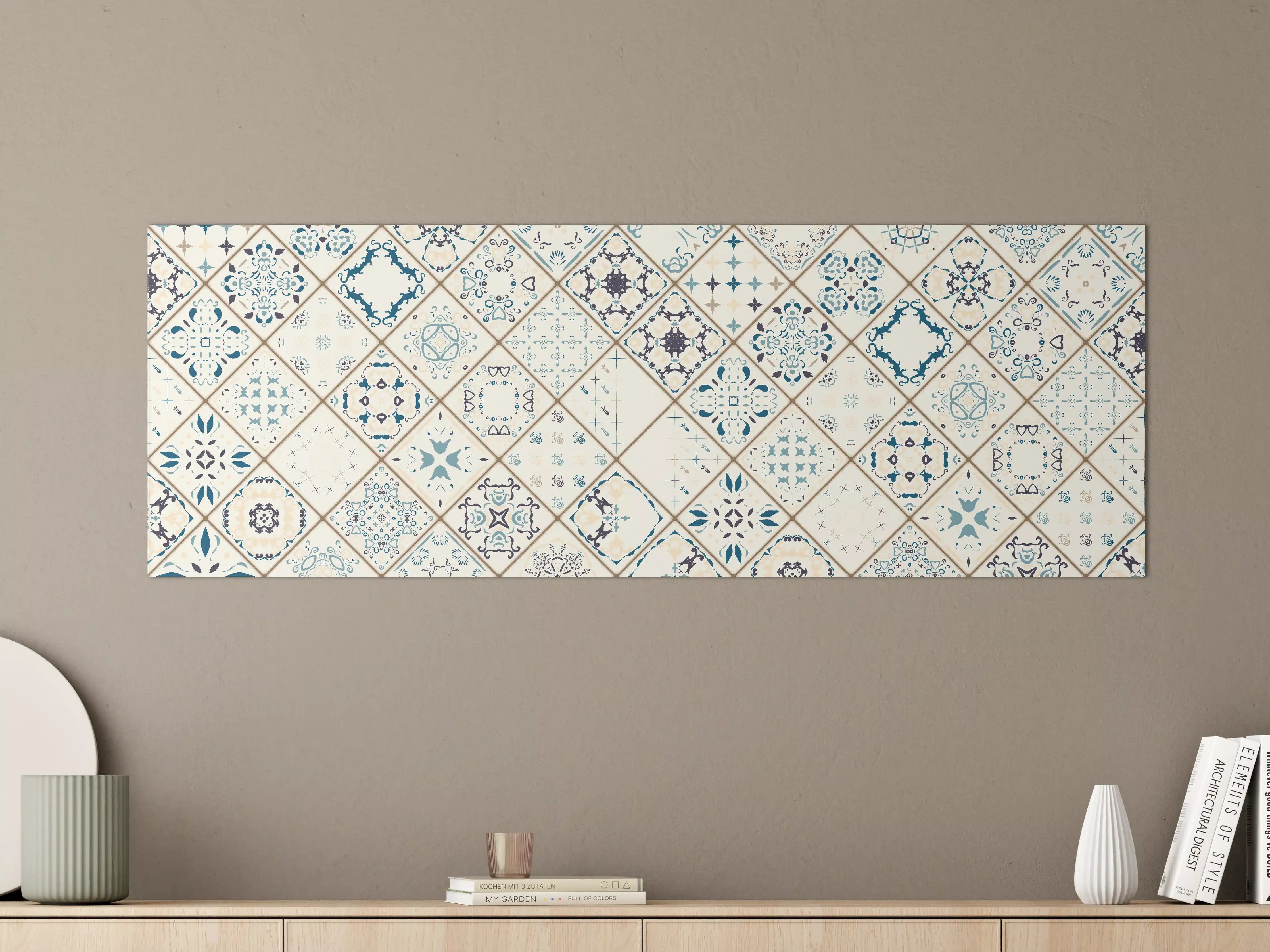Große Wandbilder - Blau-Beige Retro Fliesendesign