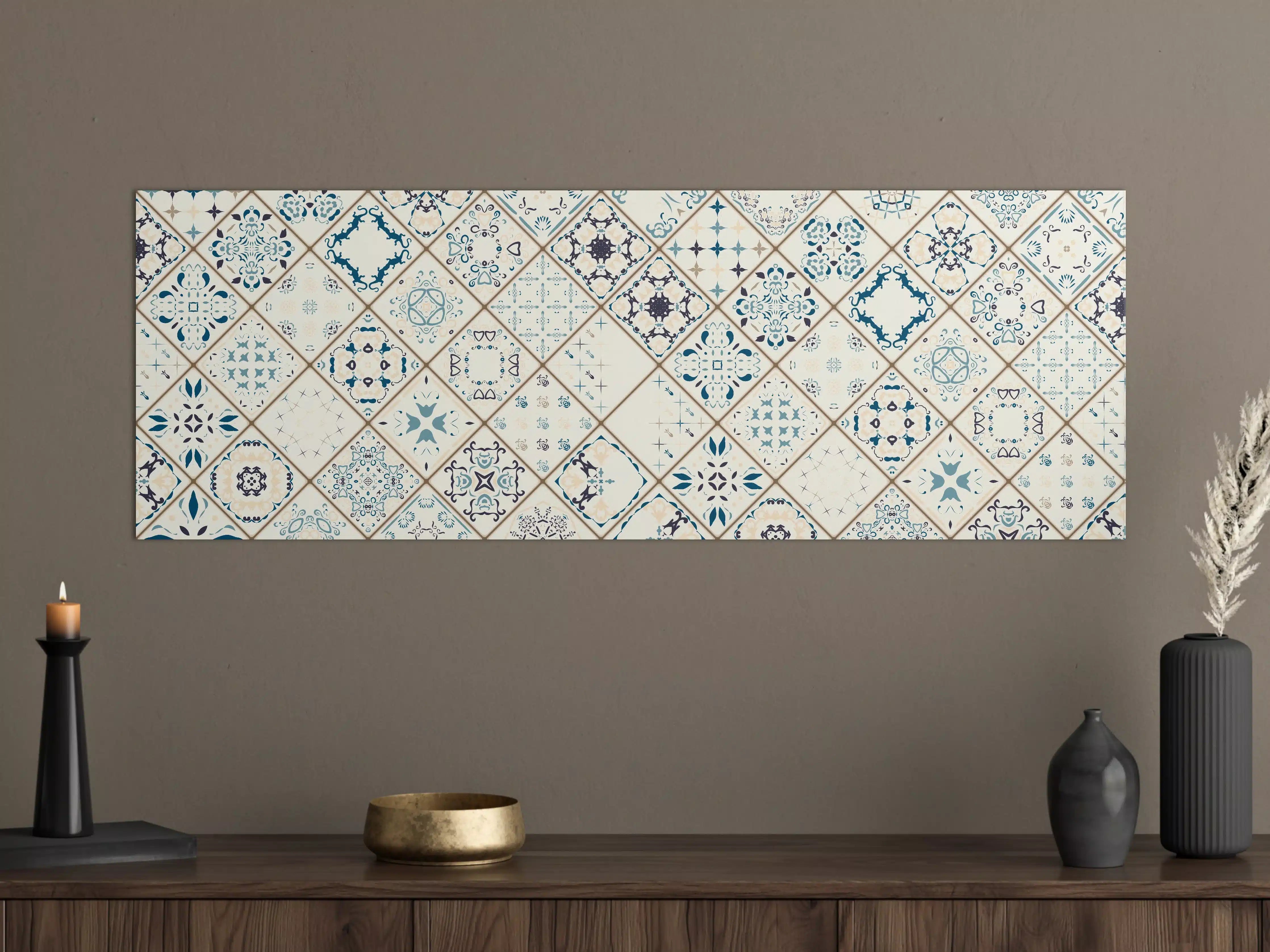 Große Wandbilder - Blau-Beige Retro Fliesendesign
