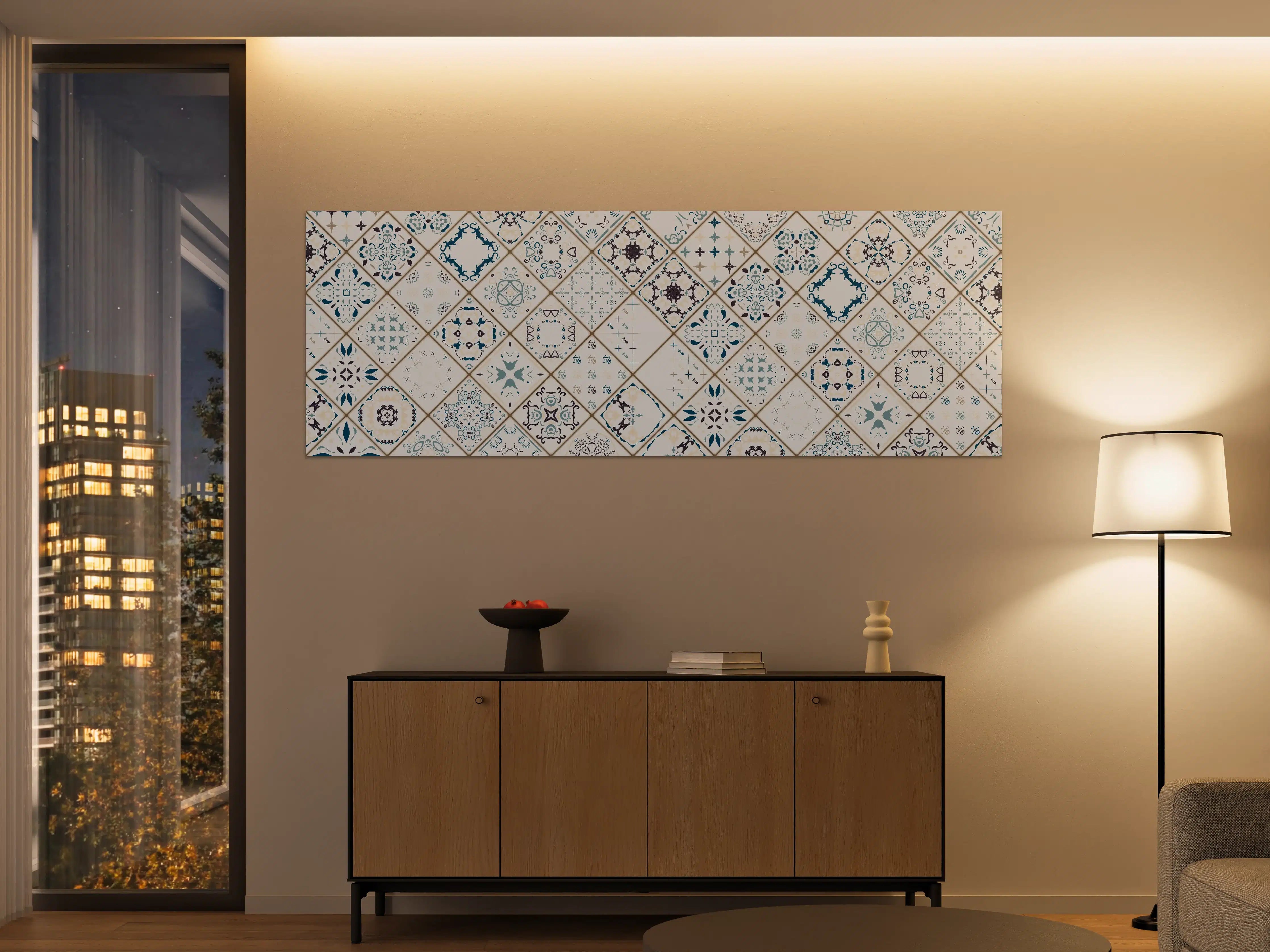 Große Wandbilder - Blau-Beige Retro Fliesendesign