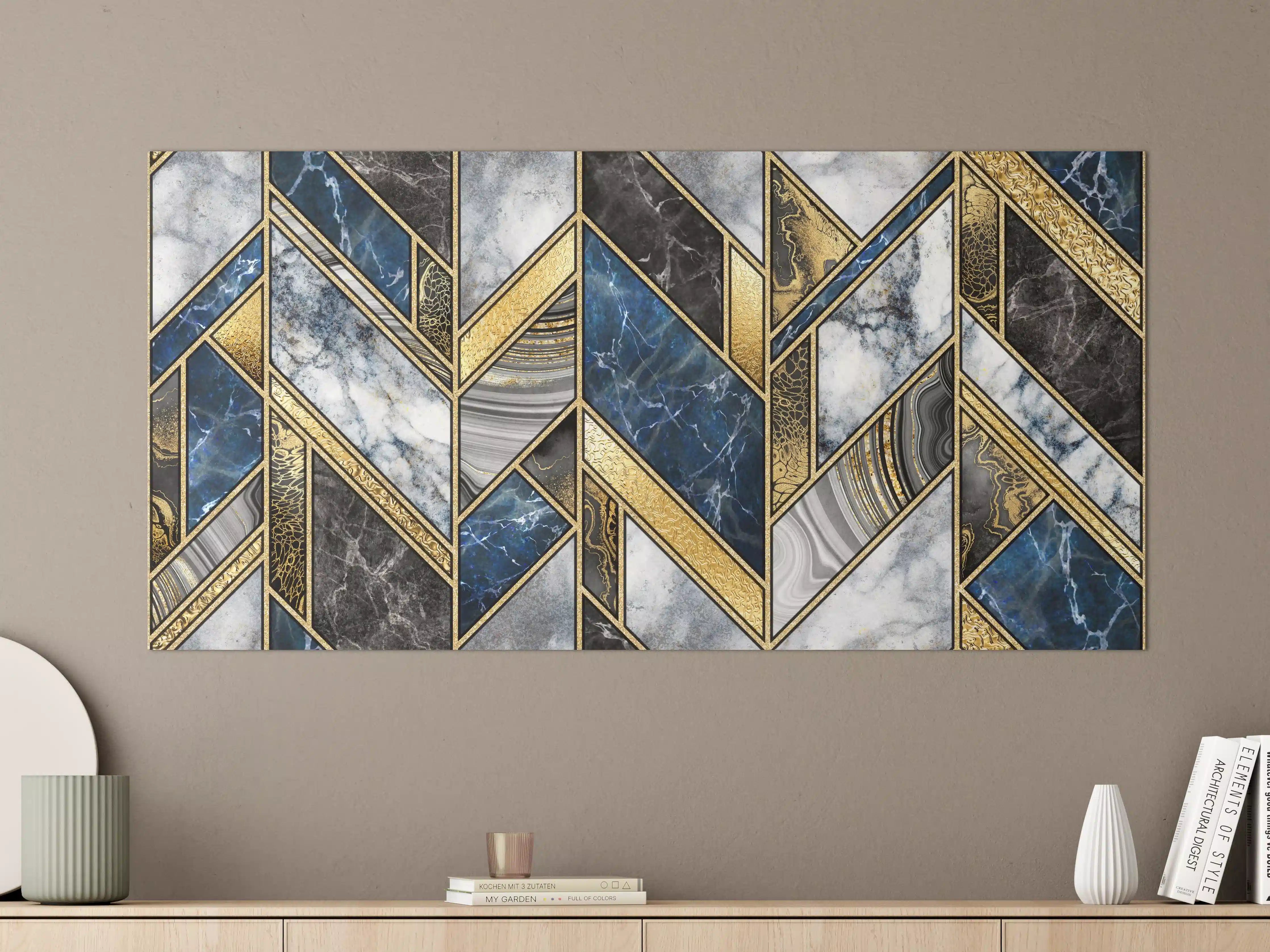 Große Wandbilder - Blau-Goldenes Art-Deco-Mosaik