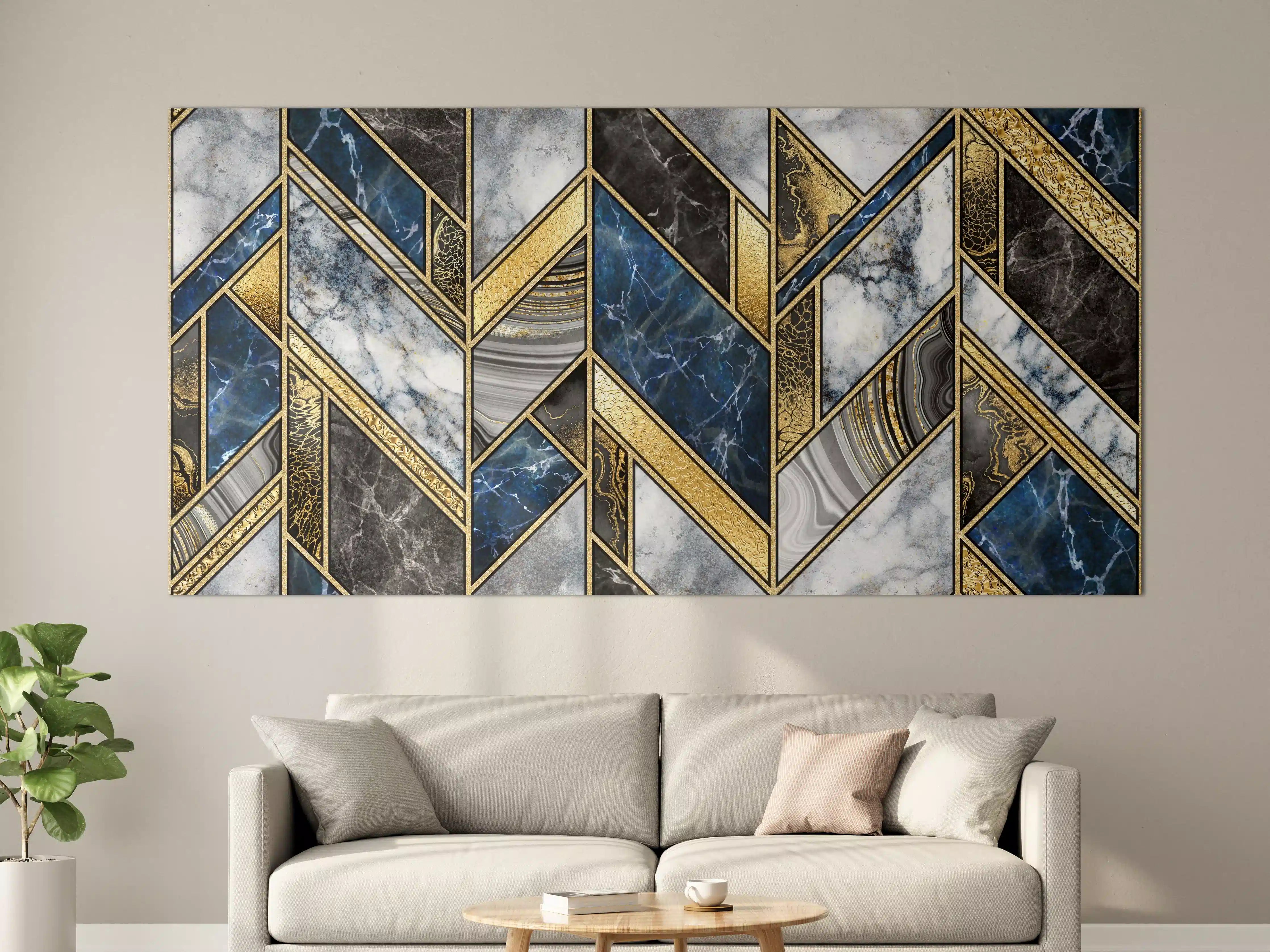 Große Wandbilder - Blau-Goldenes Art-Deco-Mosaik