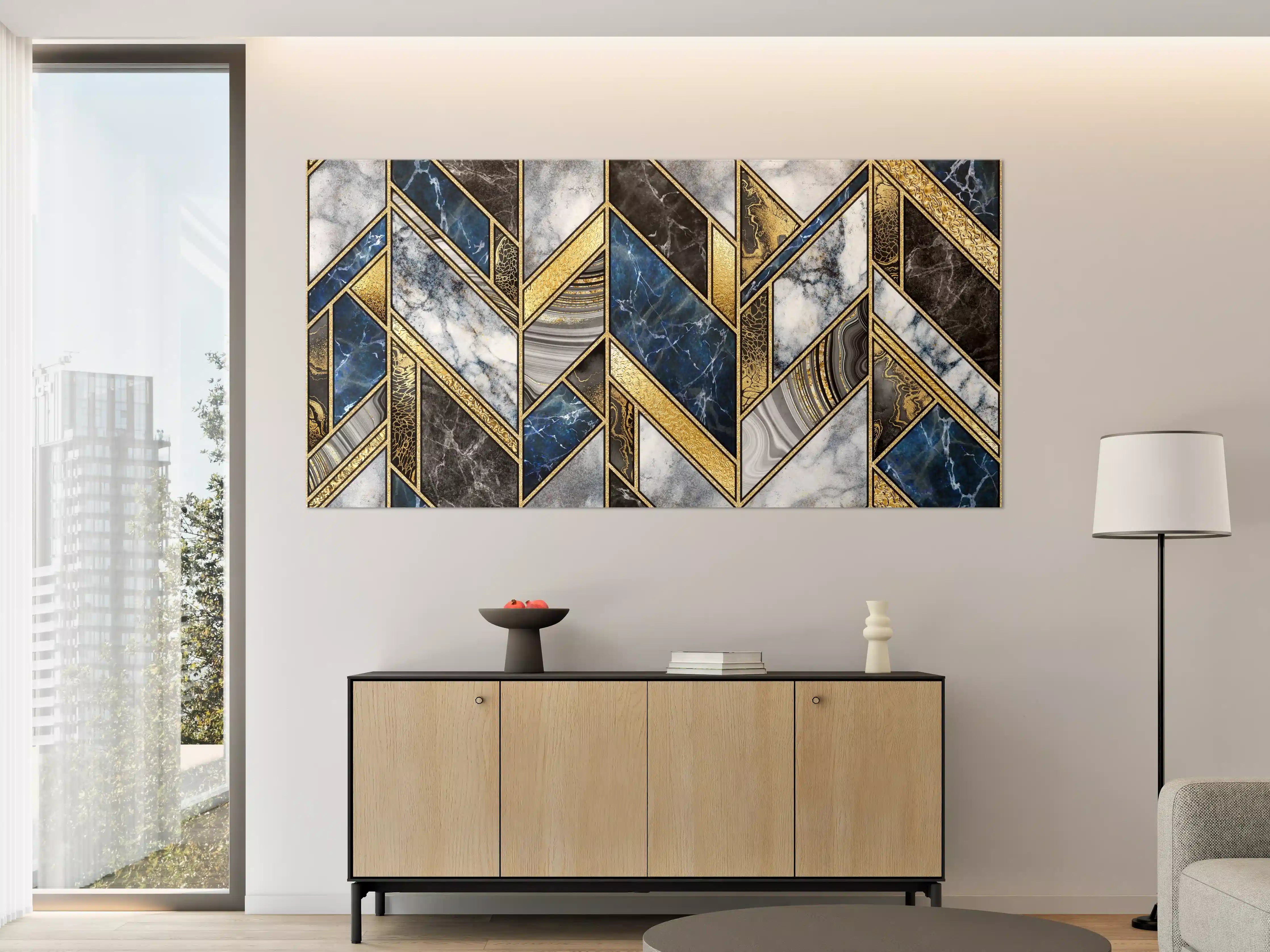 Große Wandbilder - Blau-Goldenes Art-Deco-Mosaik