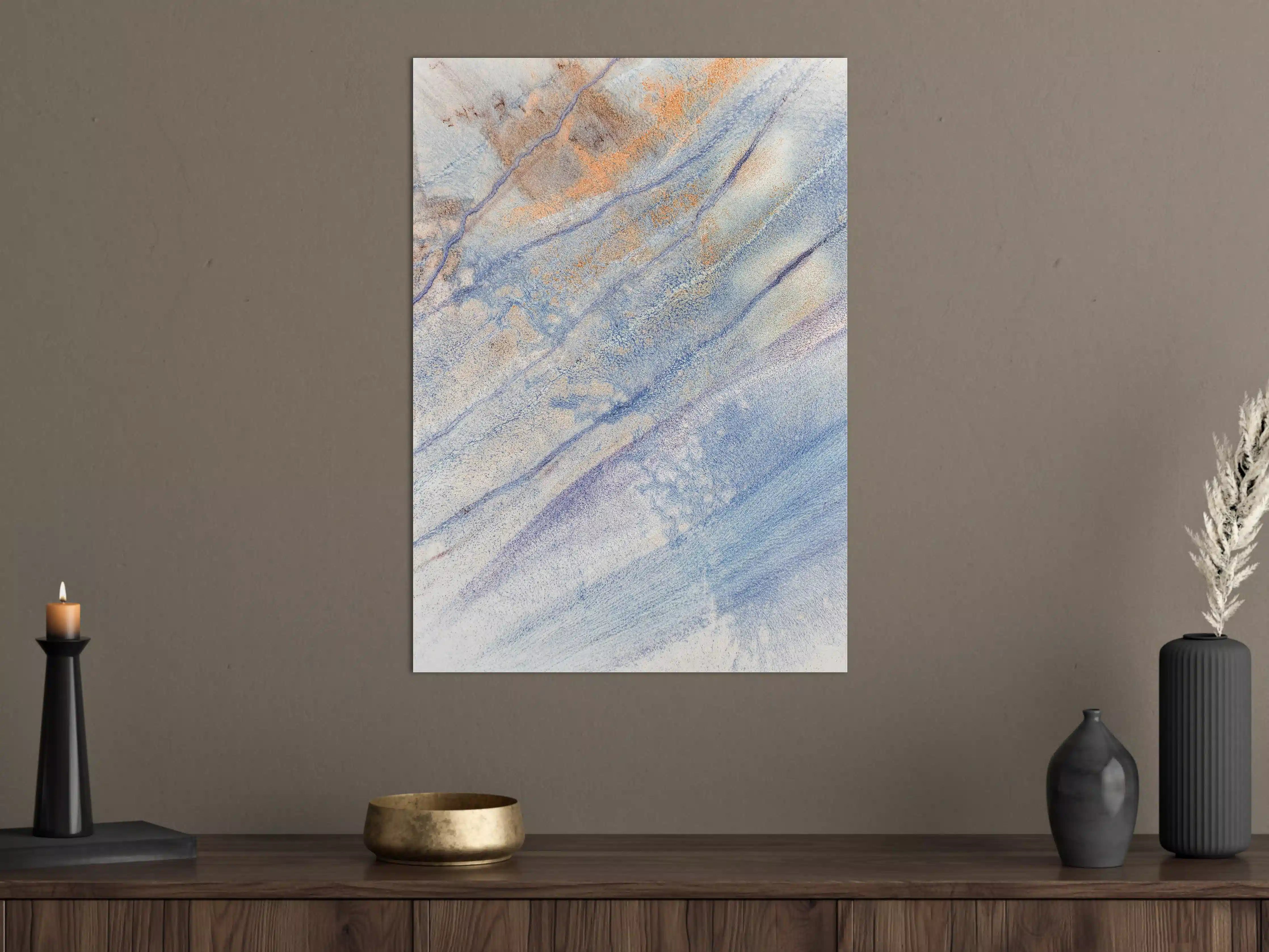 Große Wandbilder - Blau-Grau-Aquarell mit orangefarbenen Akzenten