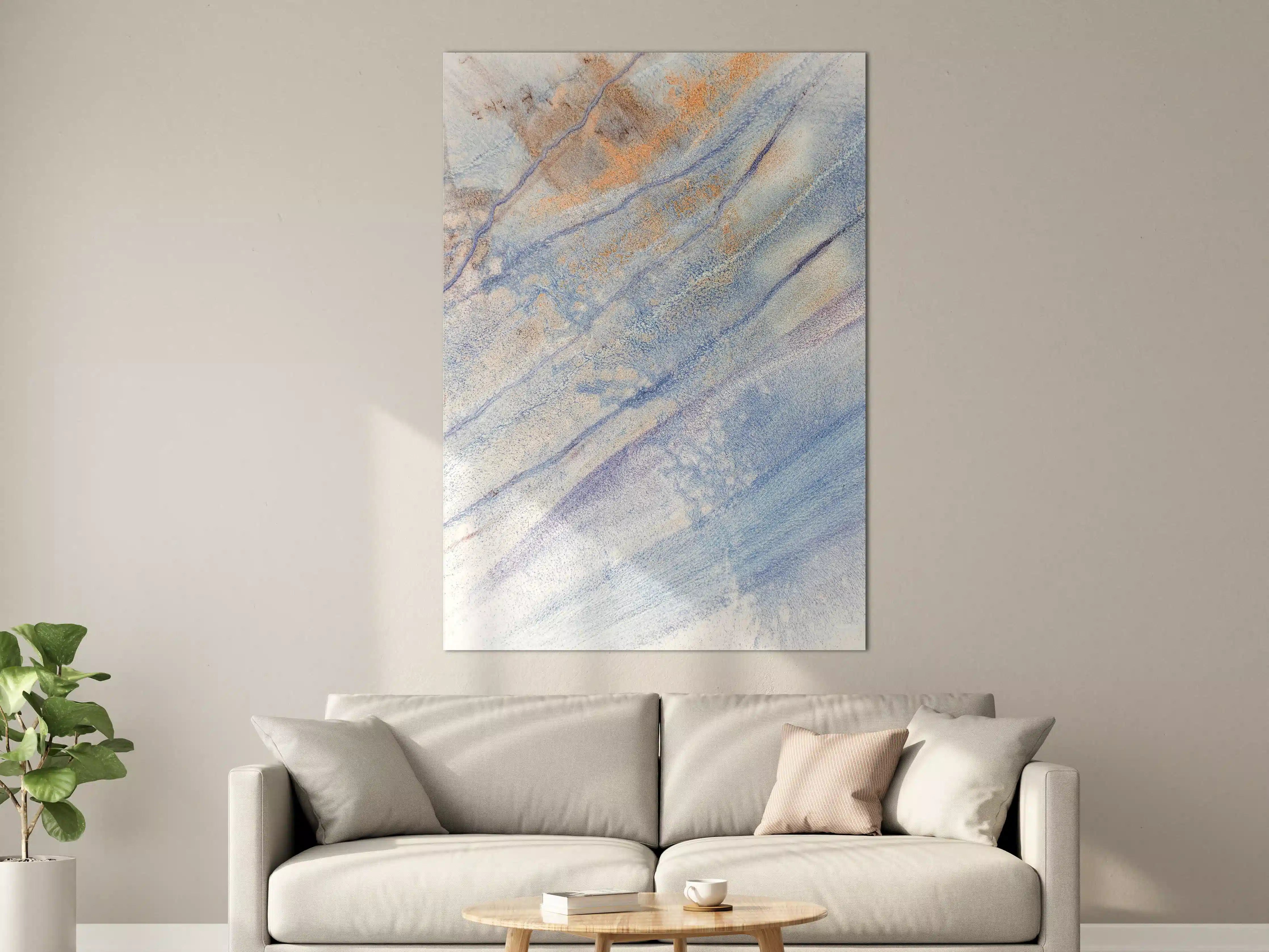 Große Wandbilder - Blau-Grau-Aquarell mit orangefarbenen Akzenten