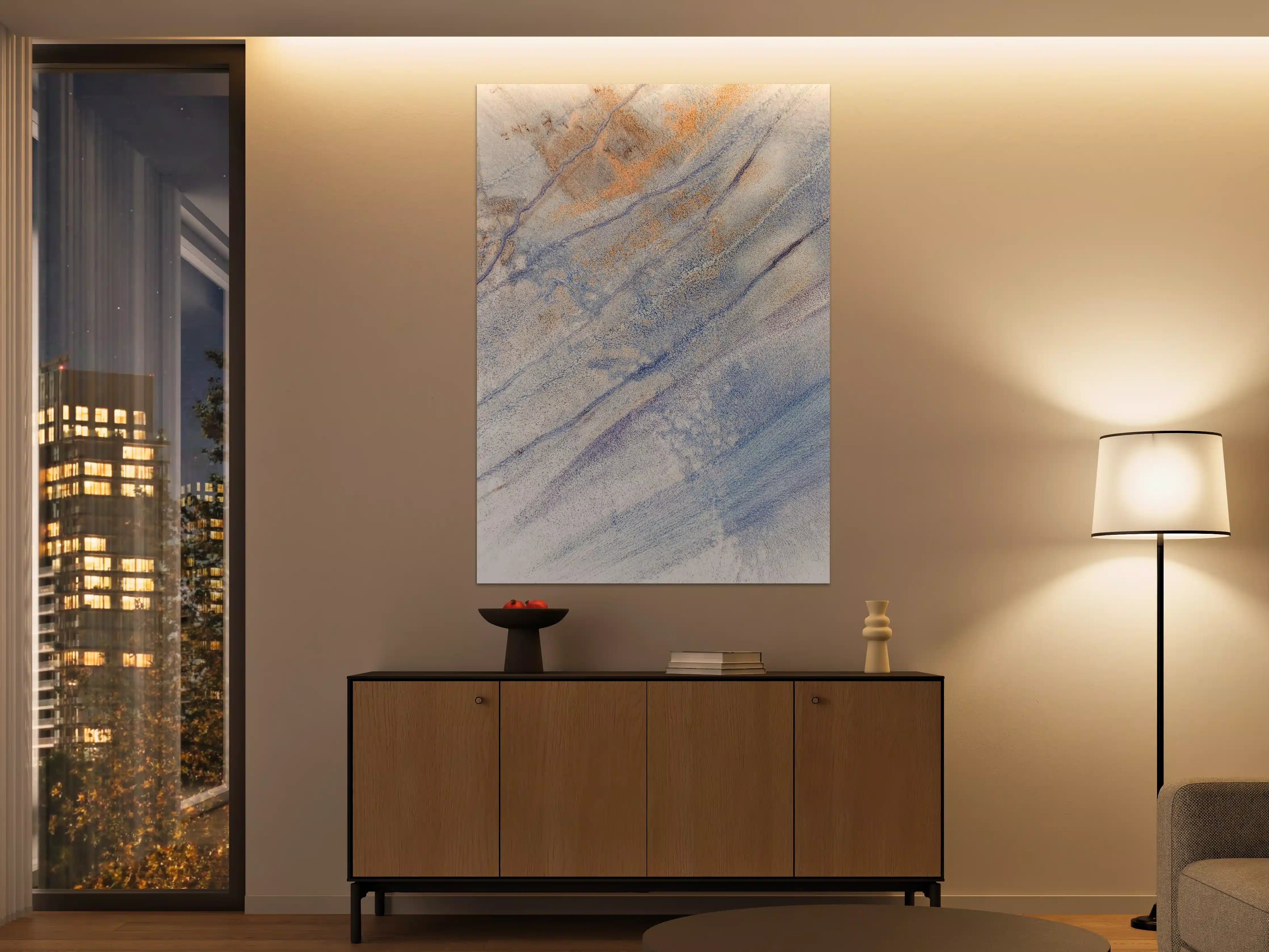 Große Wandbilder - Blau-Grau-Aquarell mit orangefarbenen Akzenten