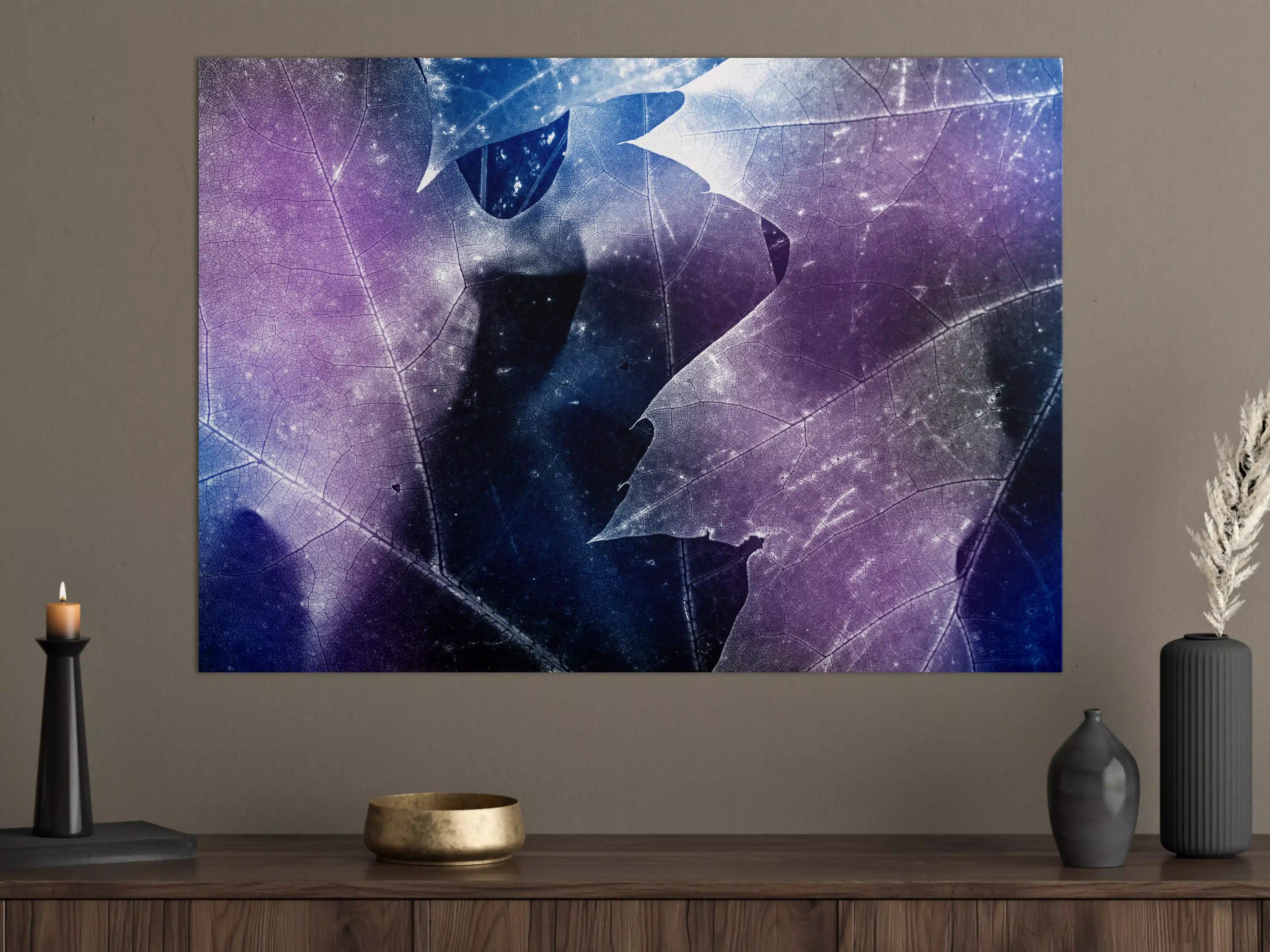 Große Wandbilder - Blau-Lila Blättertextur
