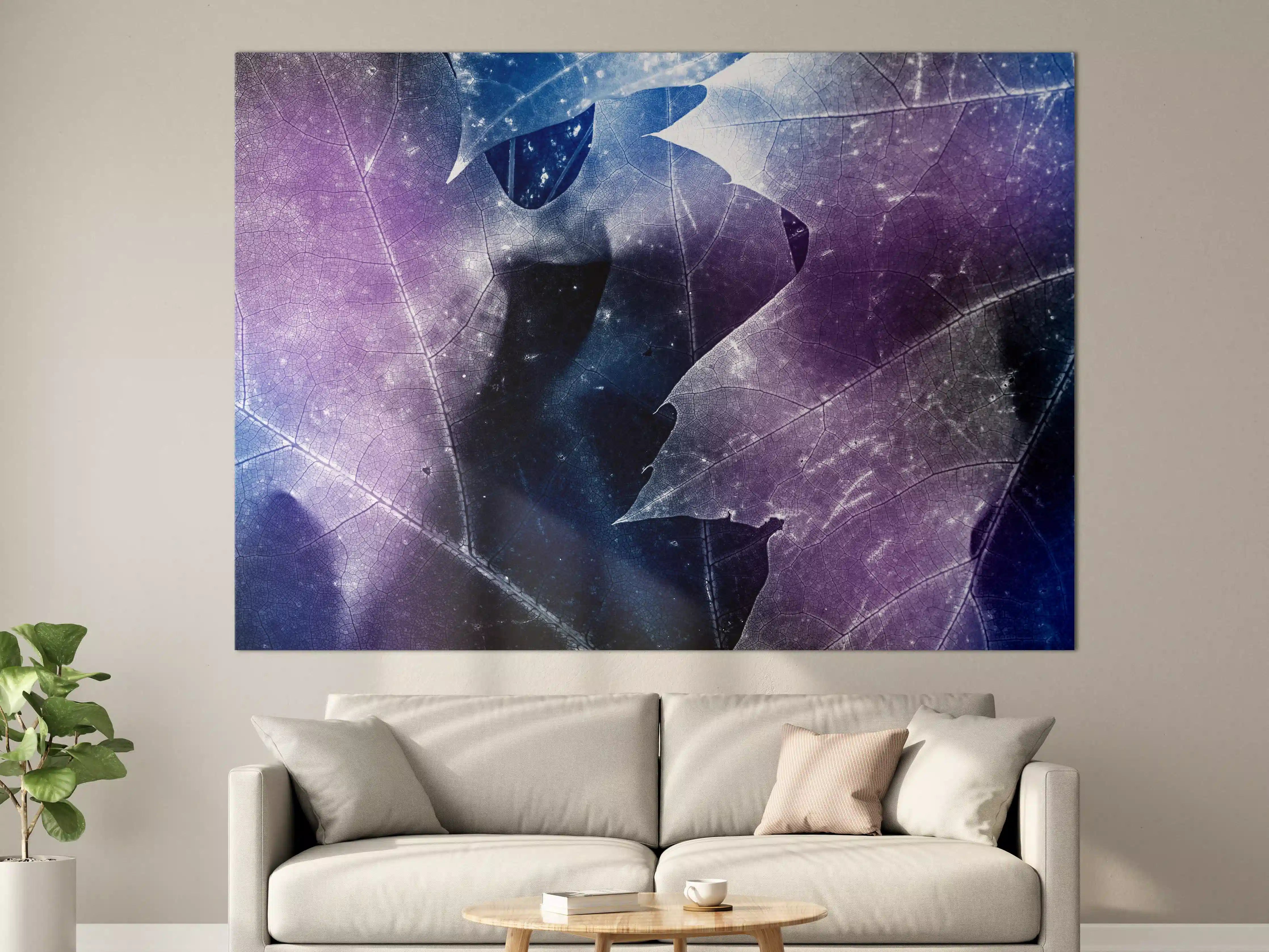 Große Wandbilder - Blau-Lila Blättertextur