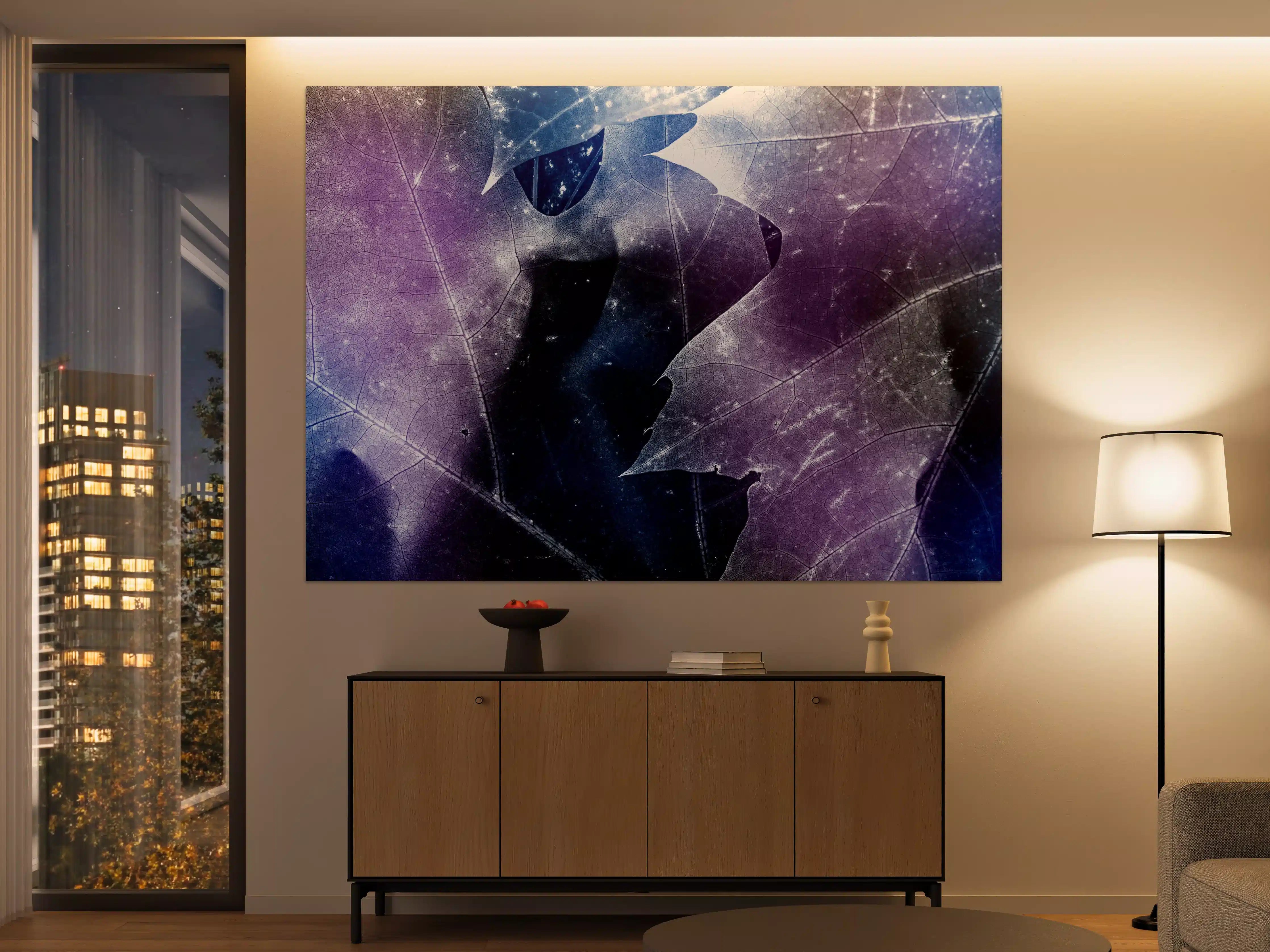 Große Wandbilder - Blau-Lila Blättertextur