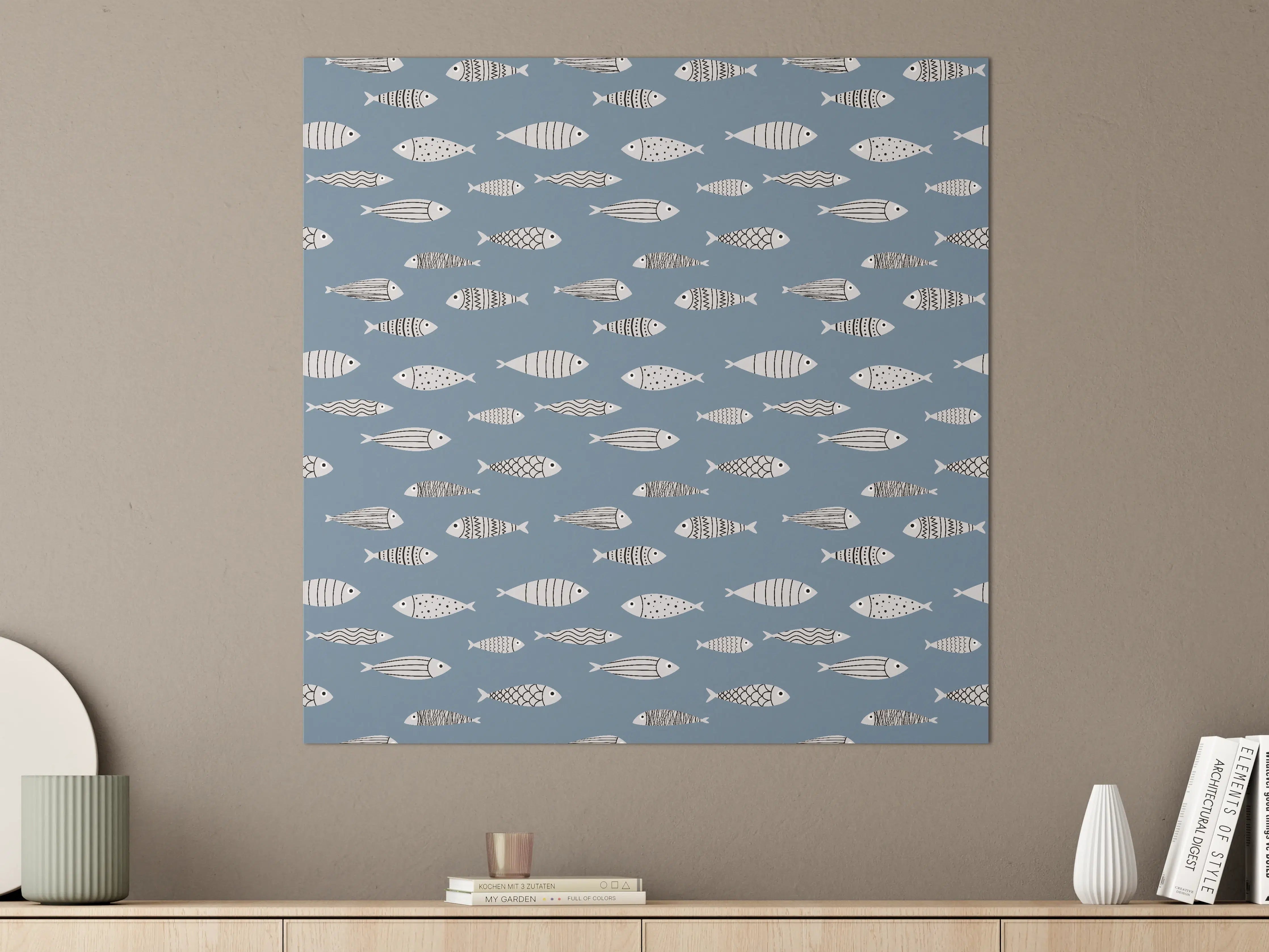Große Wandbilder - Blau-Weiß Fischmuster
