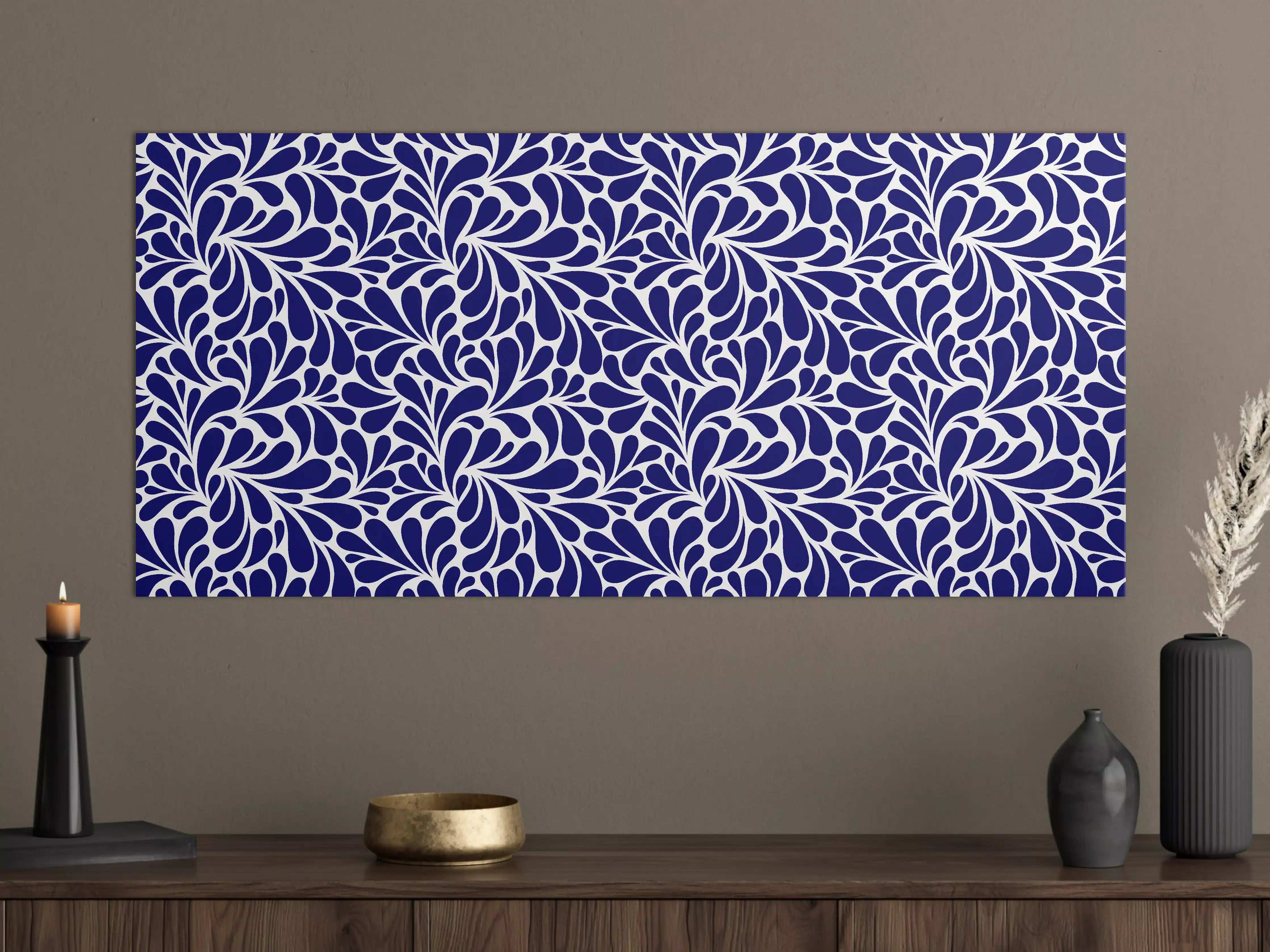Große Wandbilder - Blau-Weiße Ornamentmusterwand