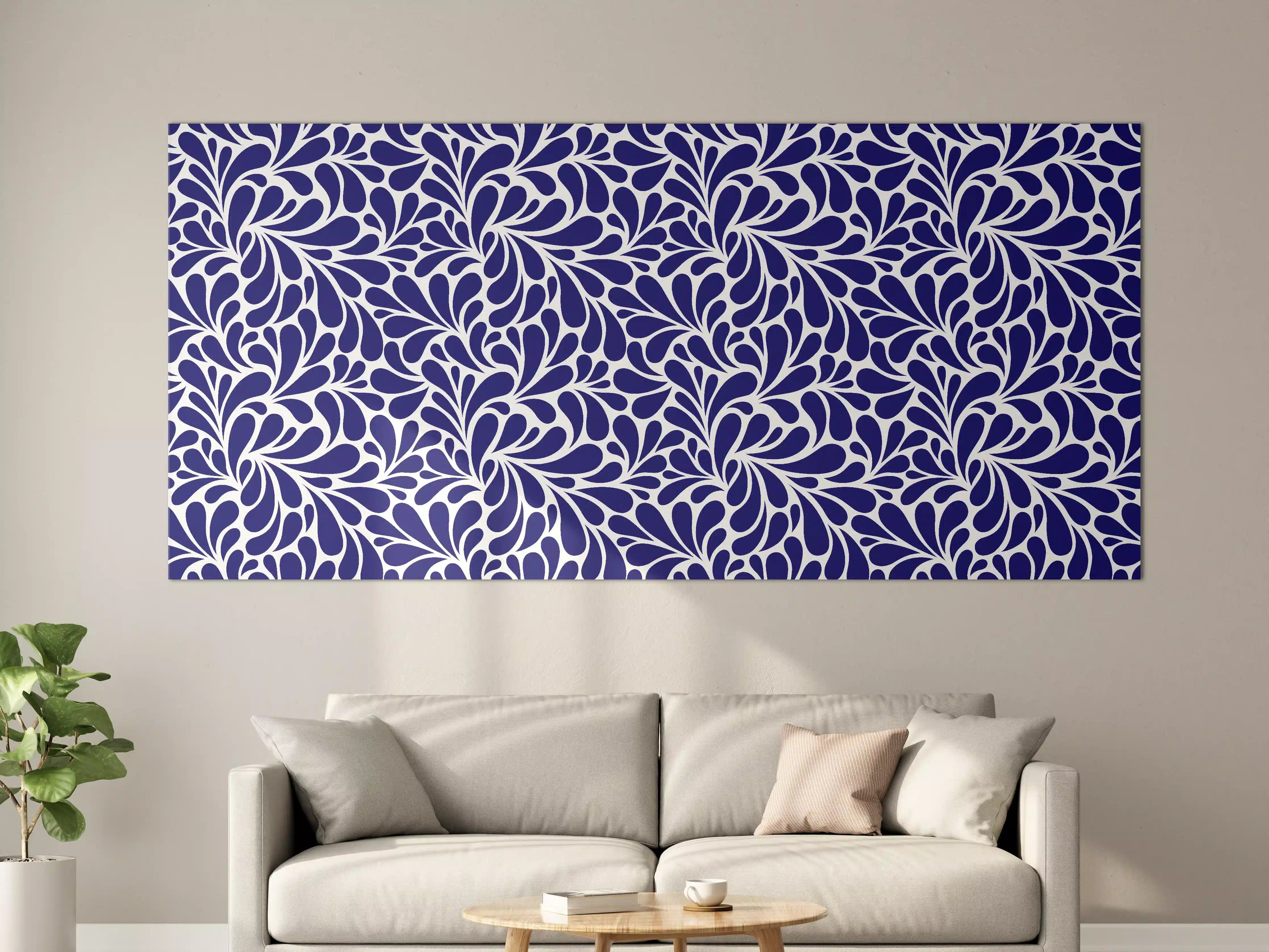 Große Wandbilder - Blau-Weiße Ornamentmusterwand