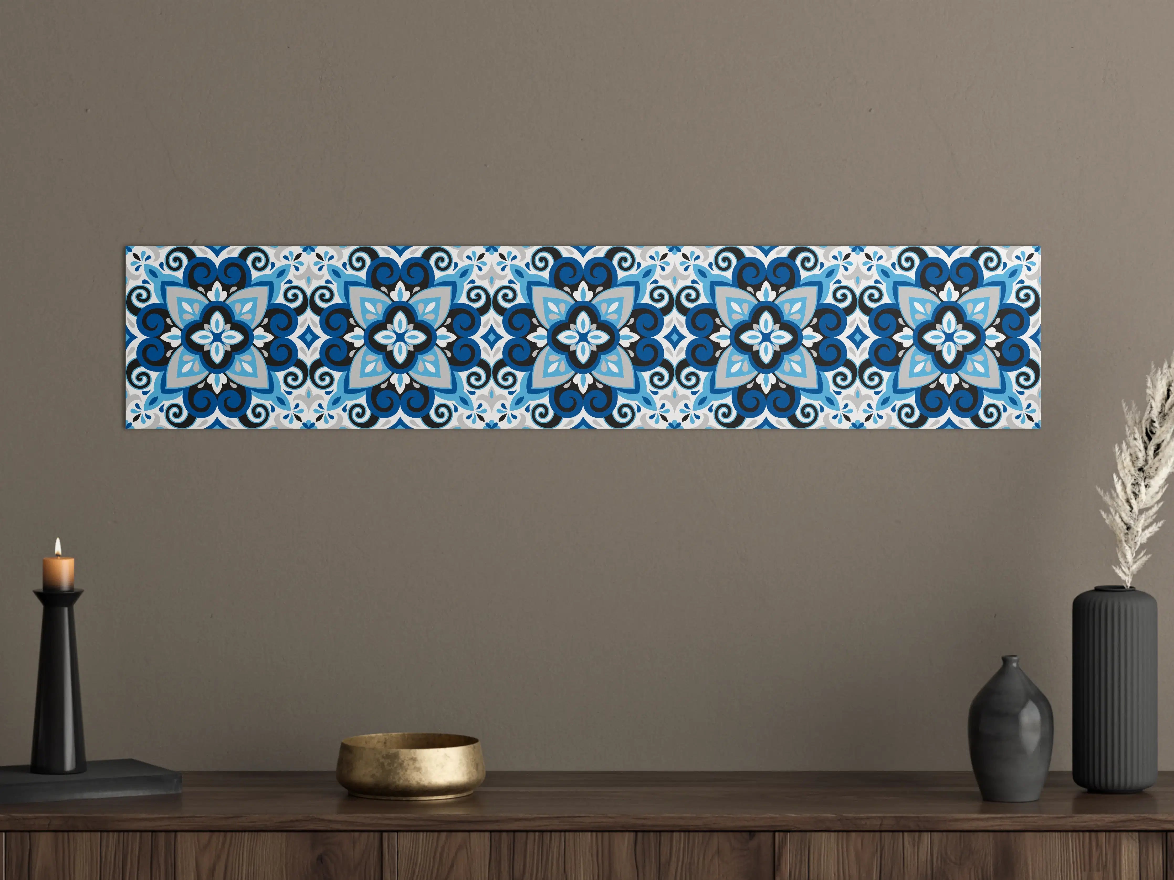 Große Wandbilder - Blau-Weißes Mandala Fliesenmuster