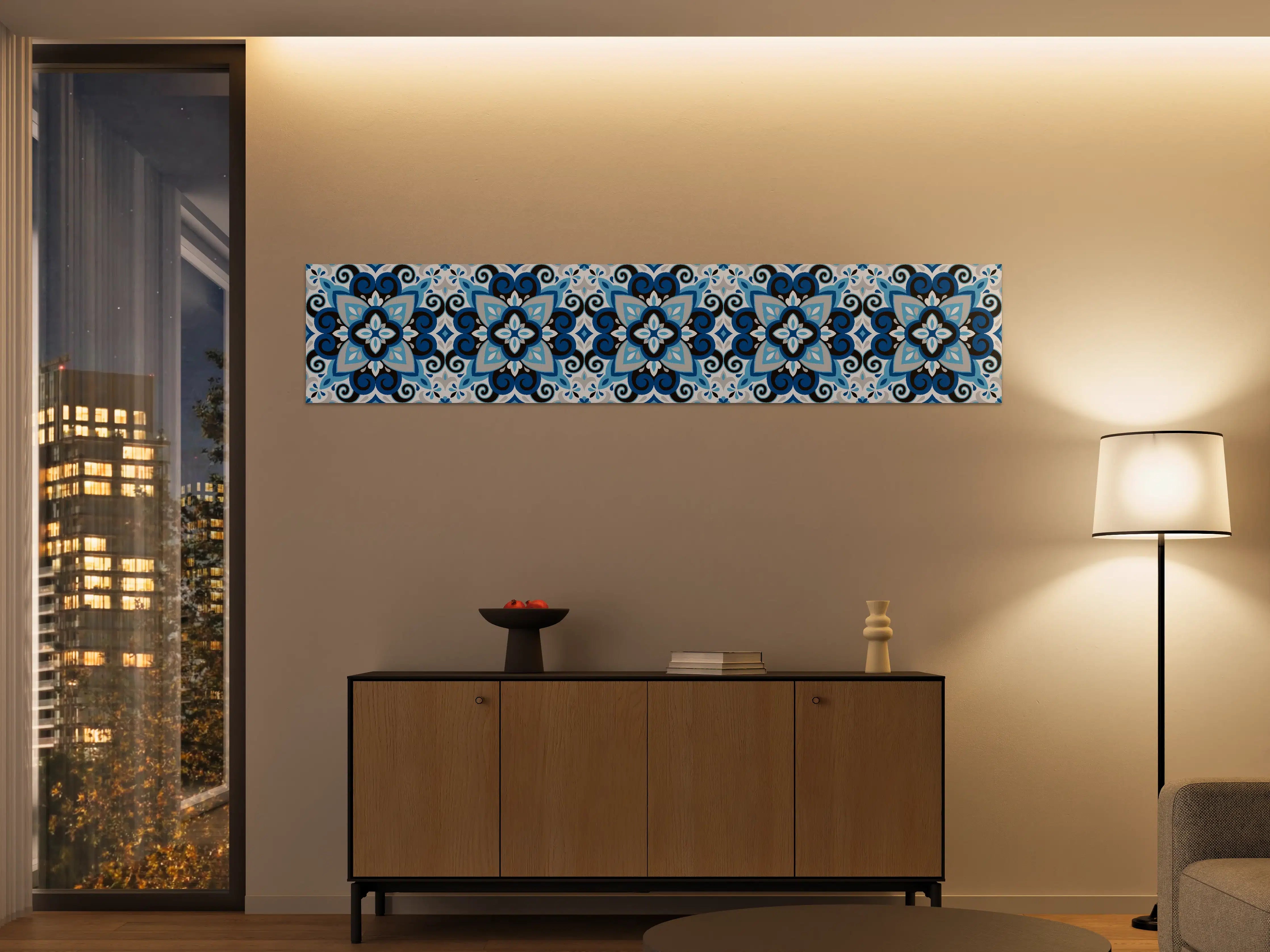 Große Wandbilder - Blau-Weißes Mandala Fliesenmuster