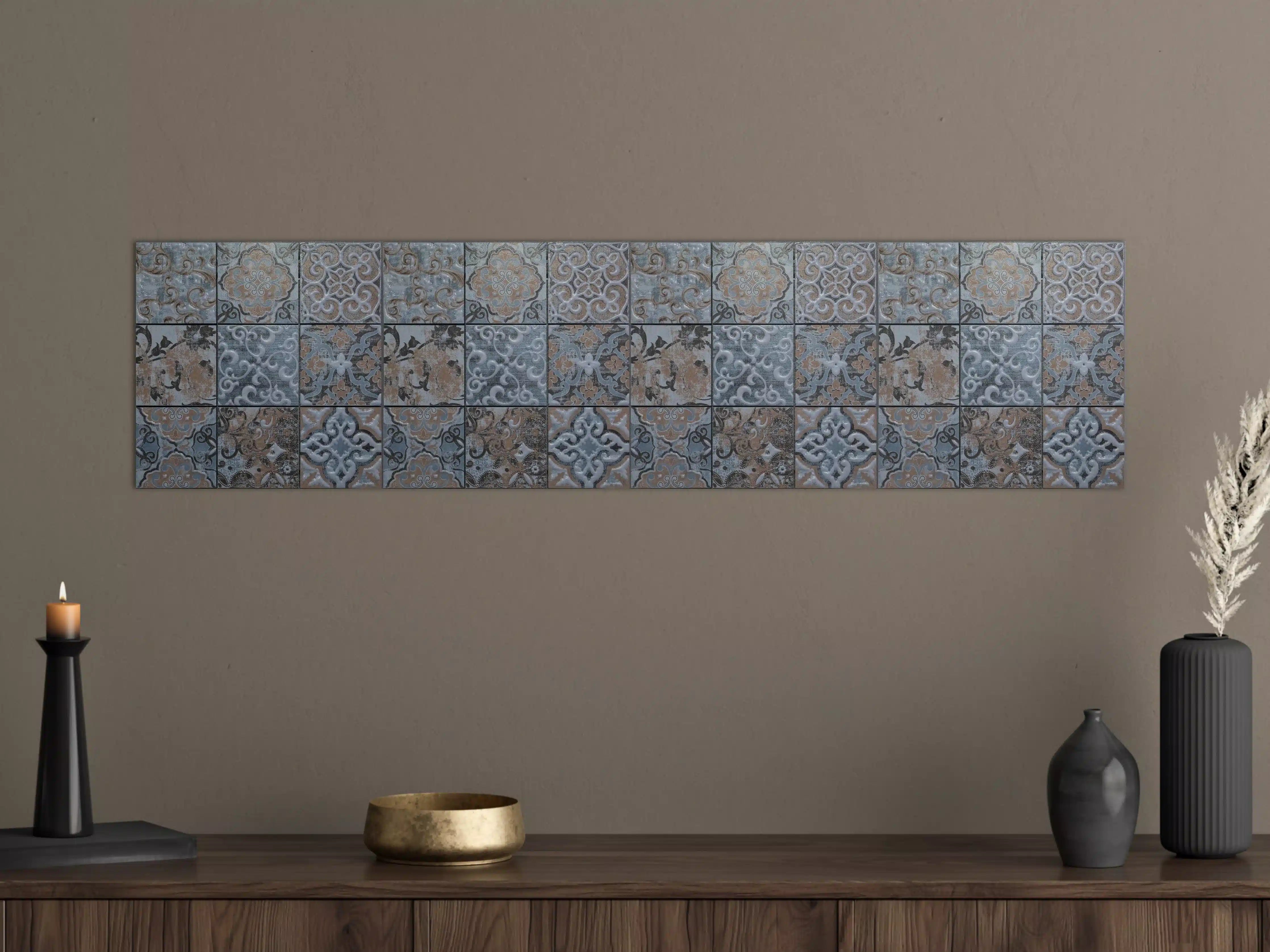 Große Wandbilder - Blau geometrische Mosaik Fliesen