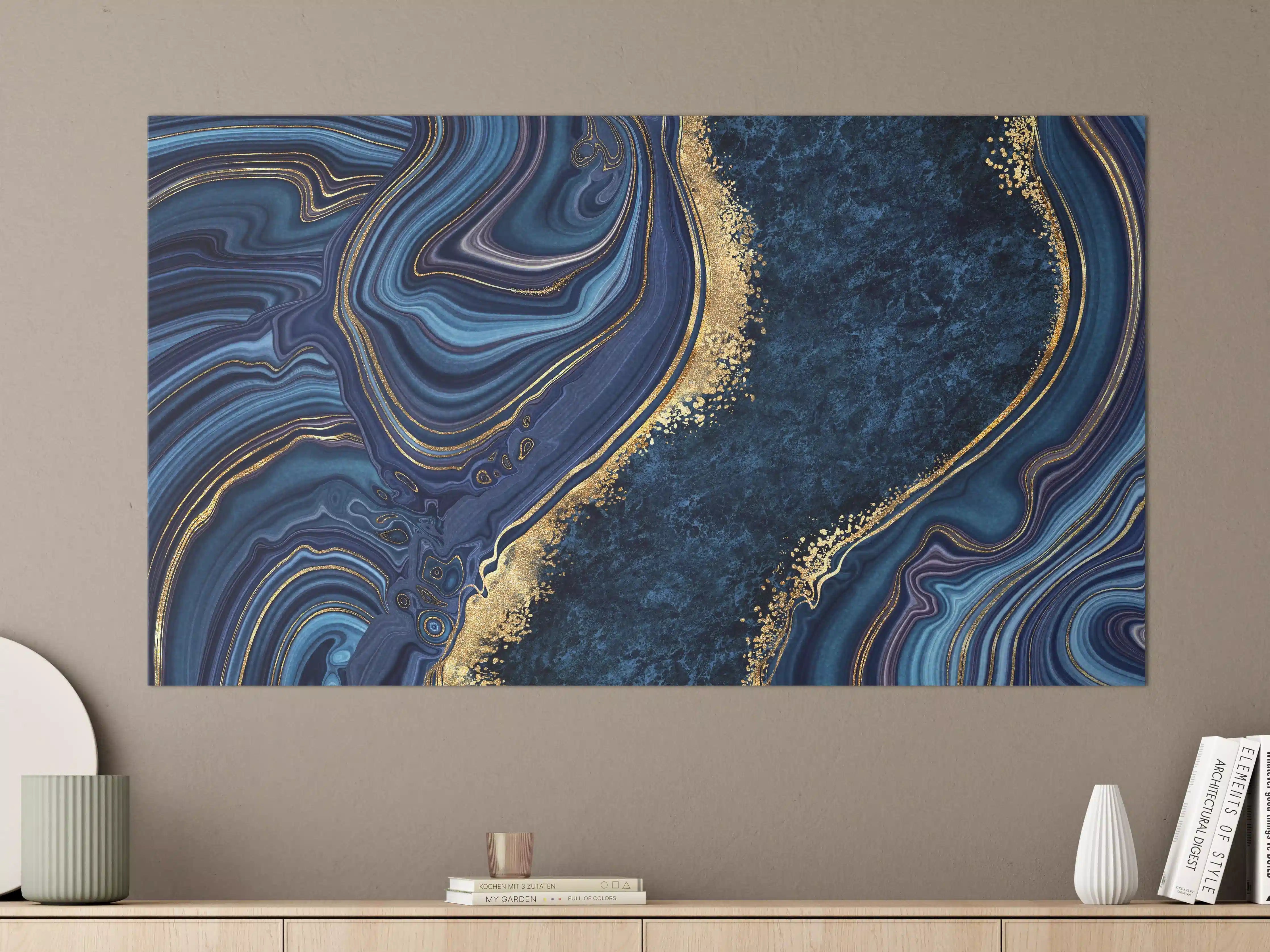 Große Wandbilder - Blau goldenes Mosaik Design aus Marmor