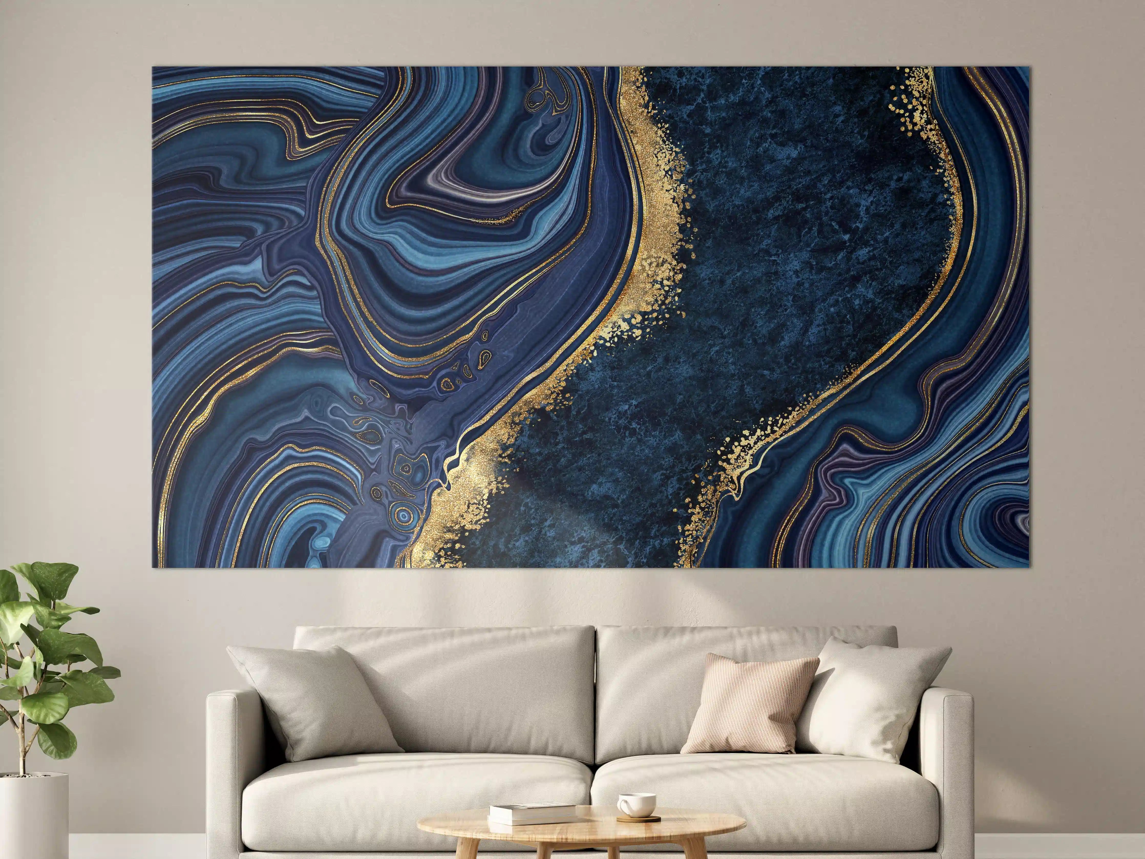 Große Wandbilder - Blau goldenes Mosaik Design aus Marmor