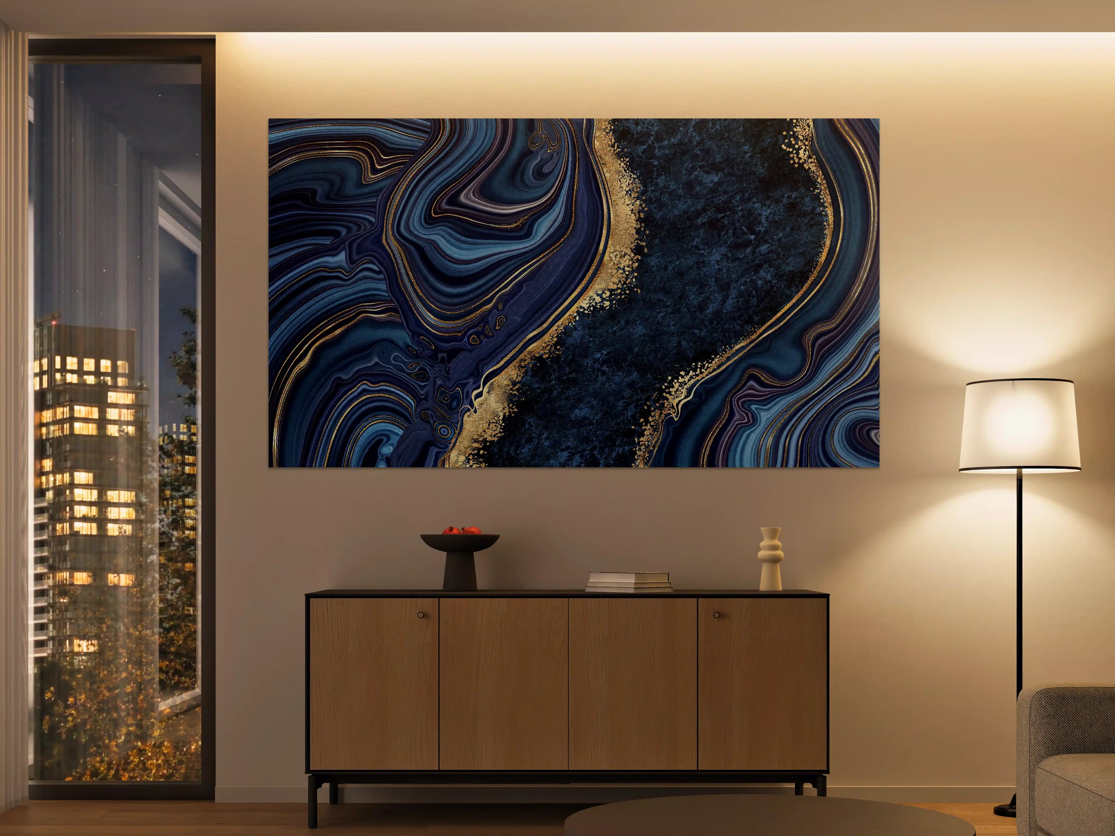 Große Wandbilder - Blau goldenes Mosaik Design aus Marmor