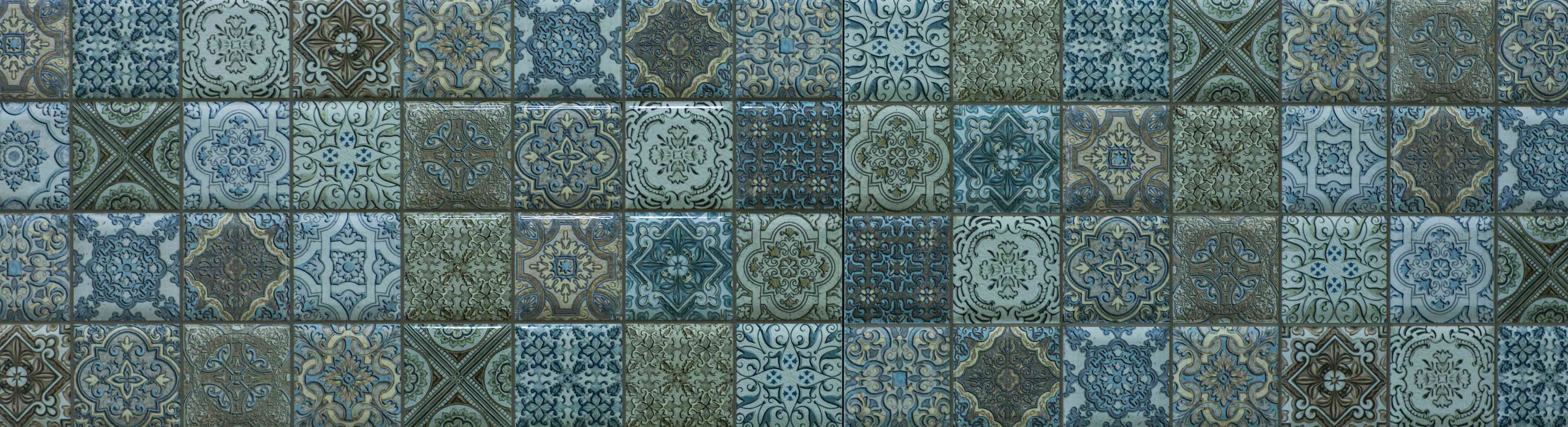 Große Wandbilder-Blau-graue Fliesenmuster im Vintage-Stil